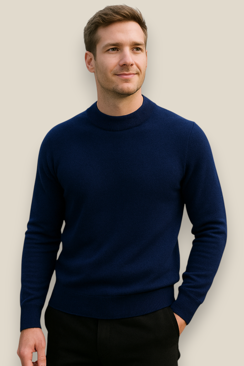 Men’s Half Turtleneck Jumper, Warm Knit Sweater, Casual High Neck Pullover