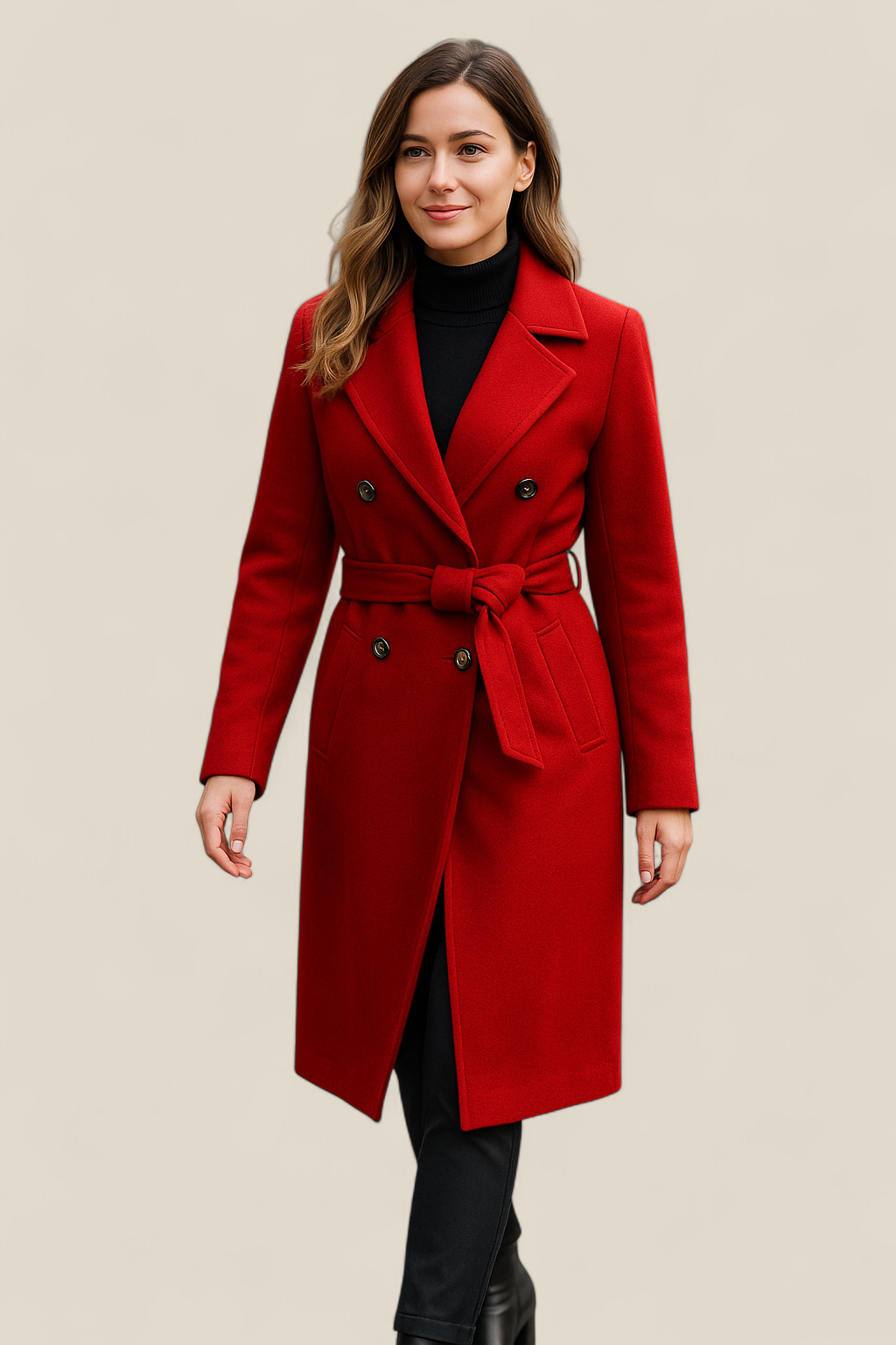 Women’s Wool Trench Coat, Double Breasted Overcoat, Belted Winter Jacket