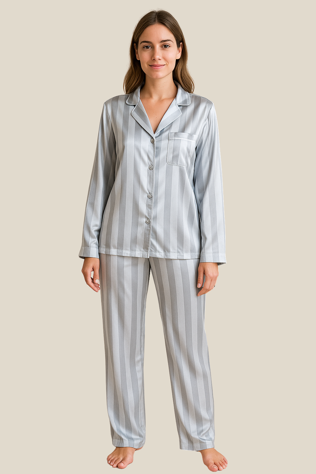 Women’s Long Sleeve Pyjama Set, Soft Cotton Winter Loungewear, Warm Sleepwear