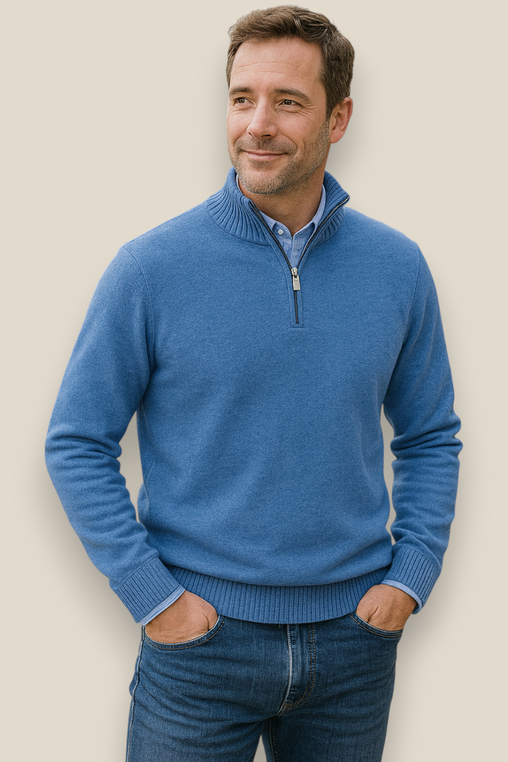 Men’s Knit Jumper, Warm Casual Zipper Sweater, Warm Winter Overcoat