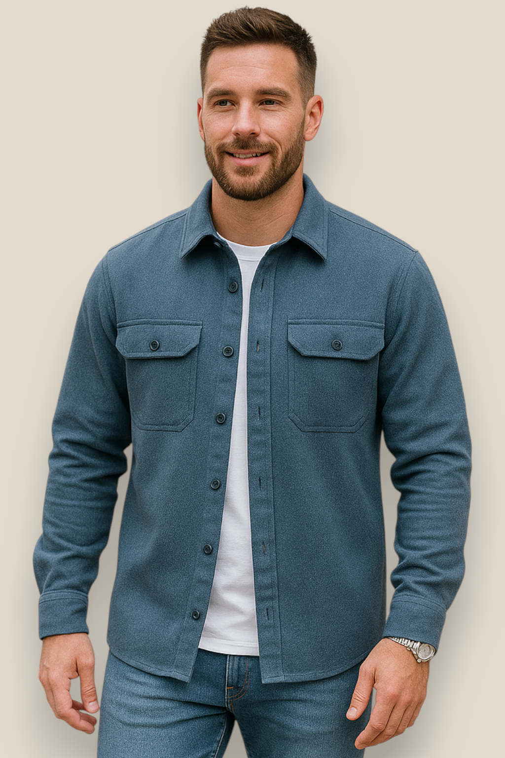 Men’s Casual Shirt Jacket - Single Breasted Long Sleeve Lapel Coat