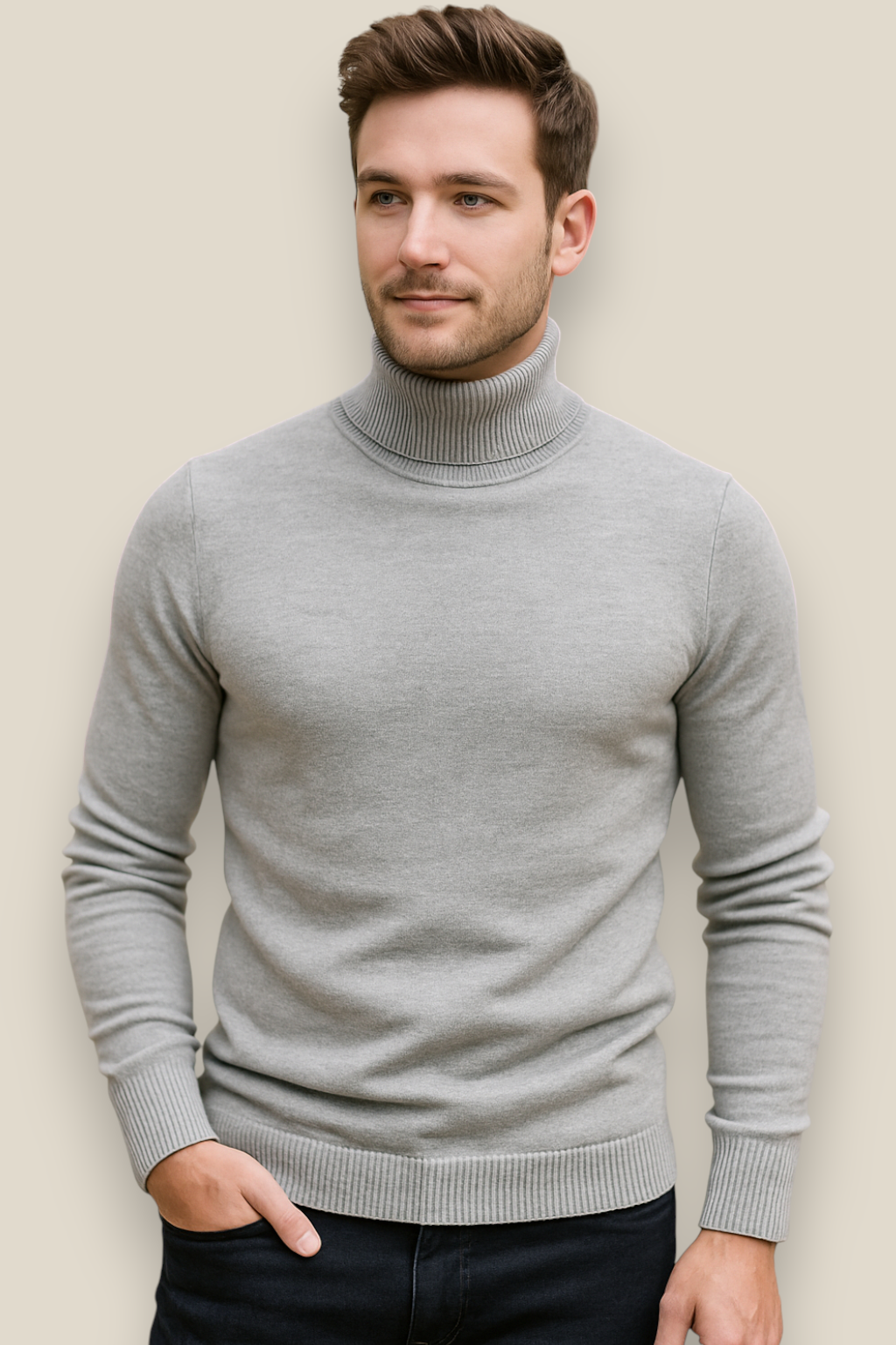 Men’s Turtleneck Jumper, Slim Fit High Neck Sweater, Warm Winter Top