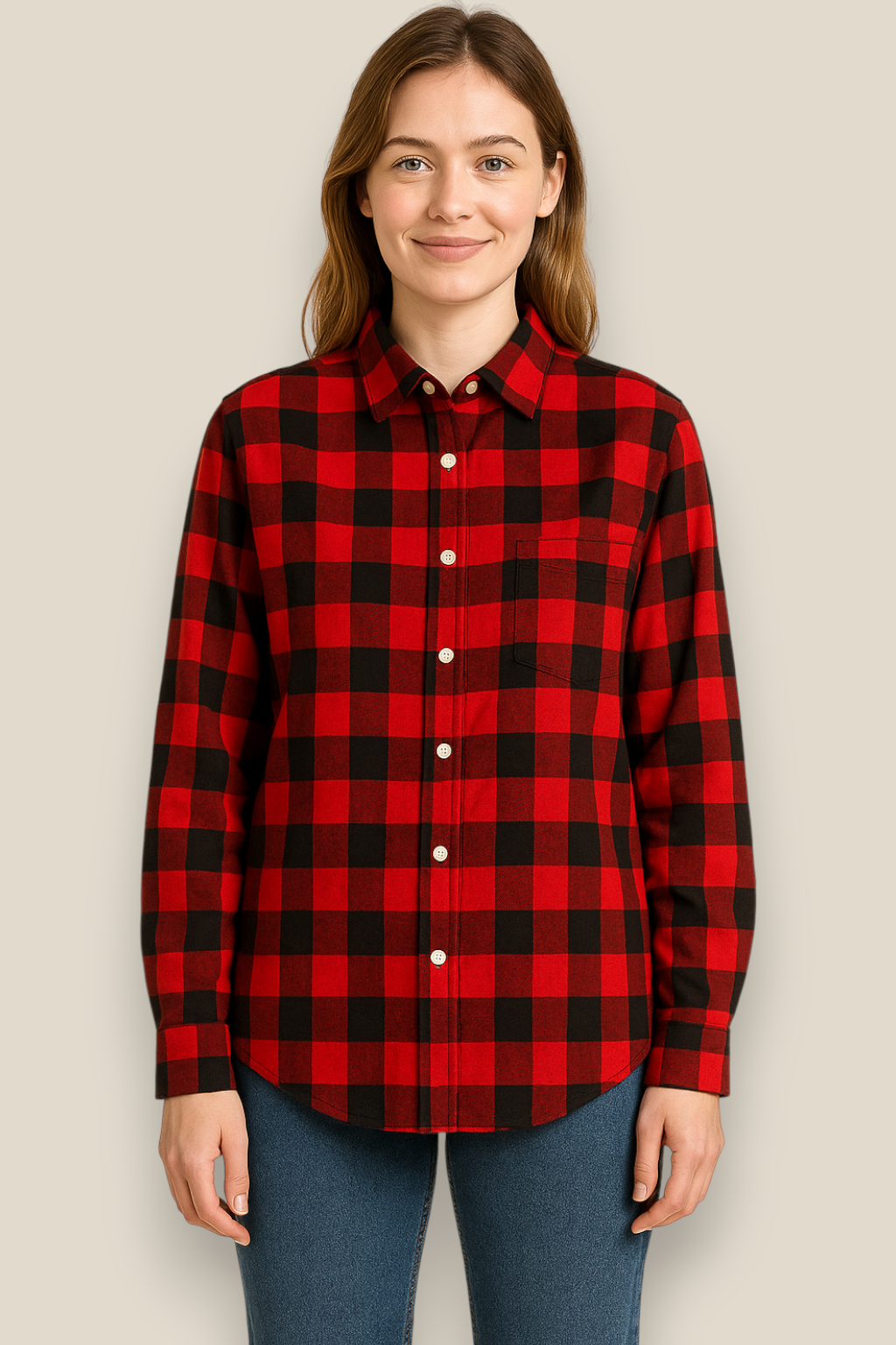 Women’s Flannel Plaid Shirt - Cotton Long Sleeve Casual Winter Blouse