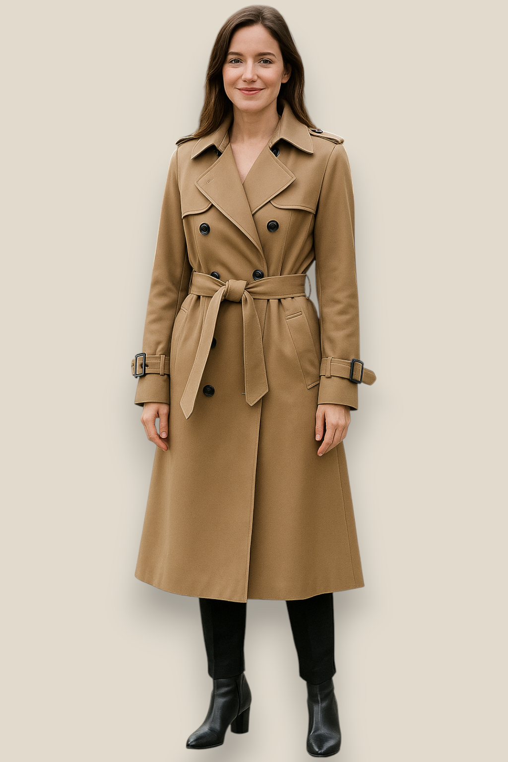 Women’s Double Breasted Trench Coat, Long British Windbreaker, Elegant Winter Overcoat