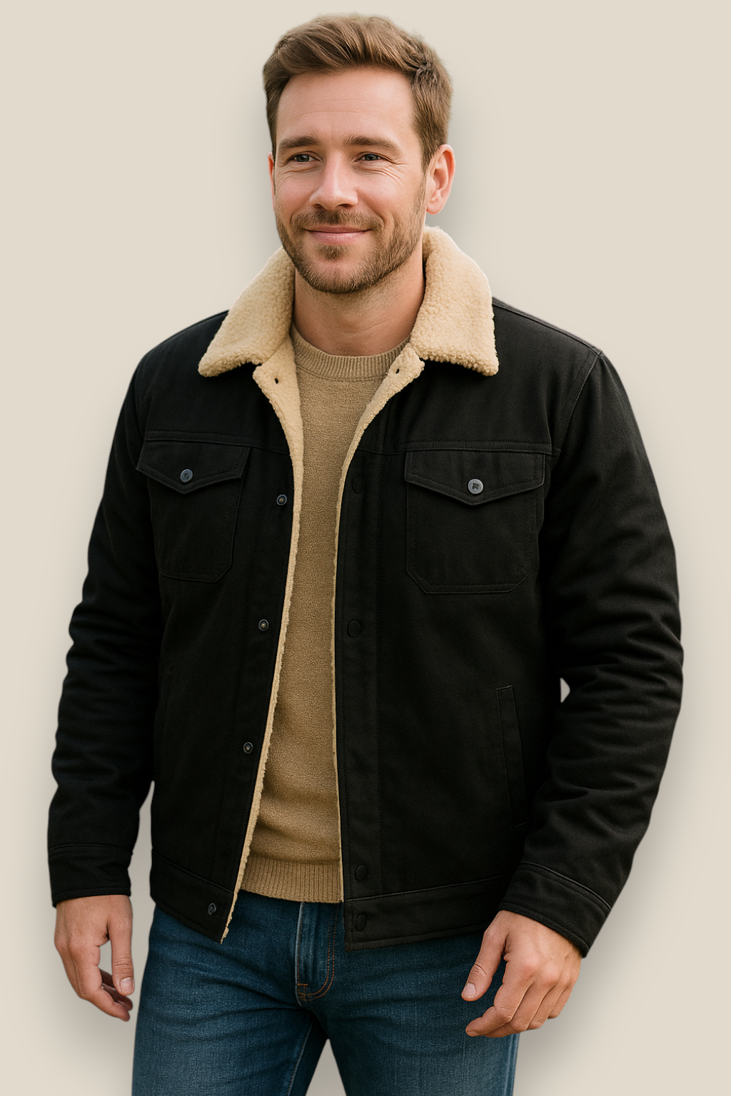 Men’s Winter Fleece Lined Jacket, Thick Warm Plush Coat, Casual Winter Outerwear