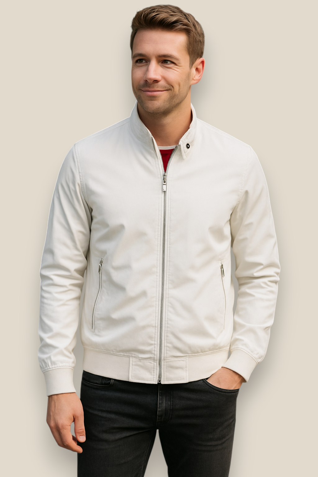 Men’s Winter Bomber Jacket, Solid Stand Collar Windbreaker, Slim Fit Casual Coat