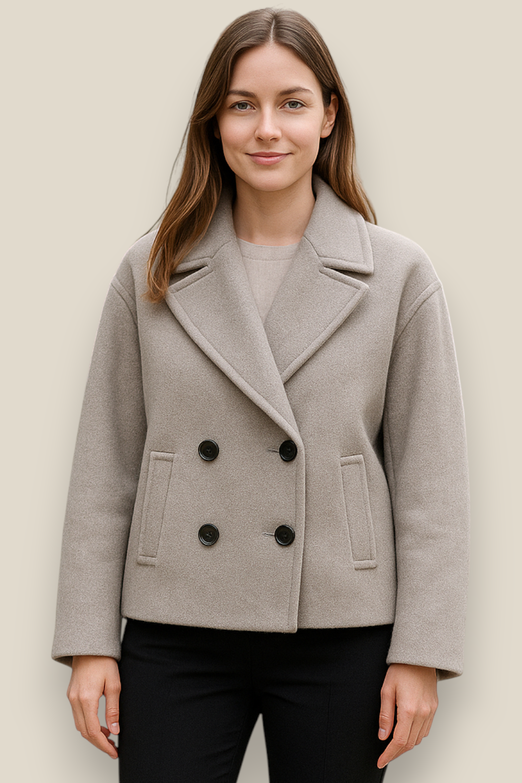 Women’s Double Breasted Wool Coat - Long Sleeve Winter Jacket