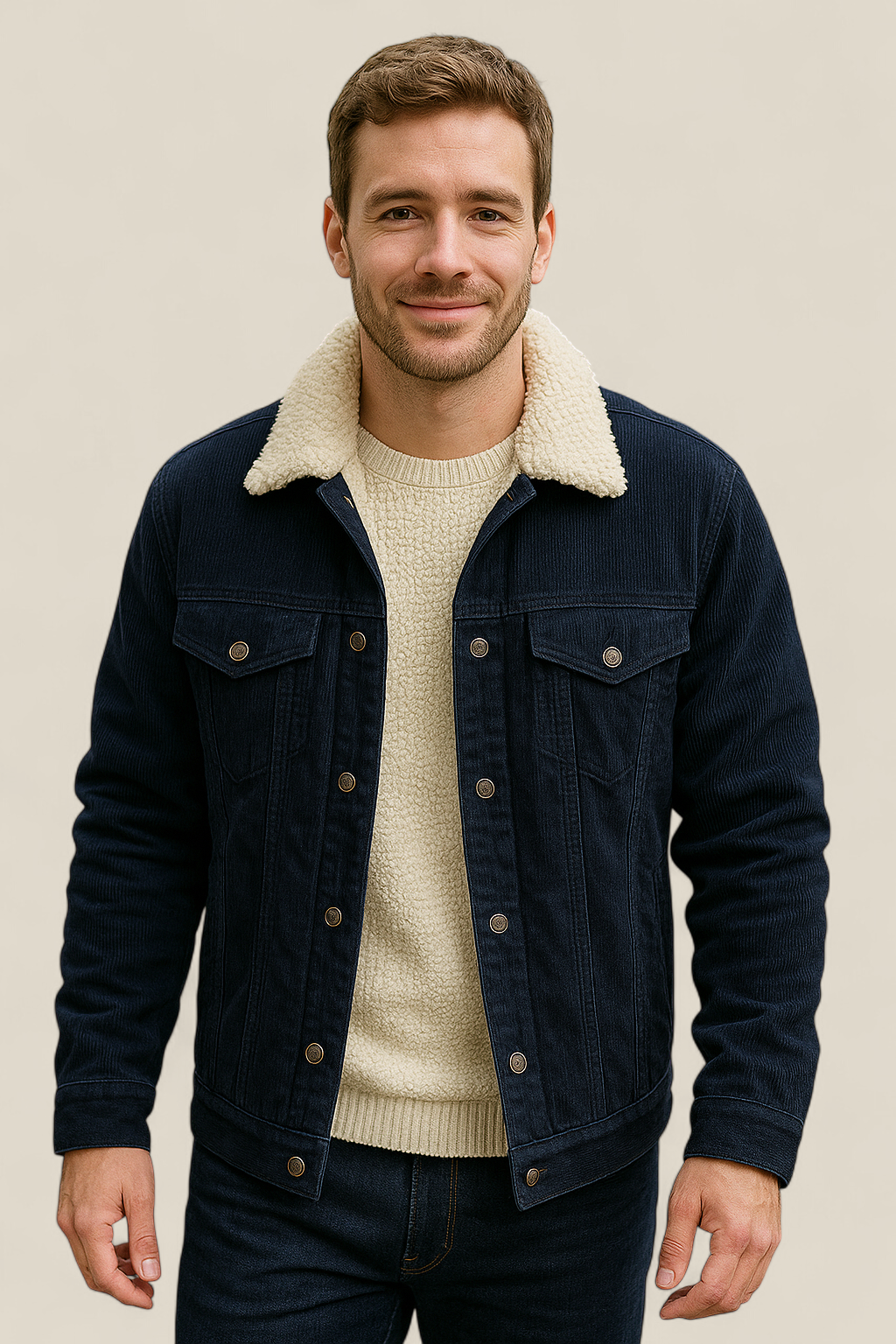 Men’s Corduroy Sherpa Jacket - Thick Fleece Lined Winter Coat