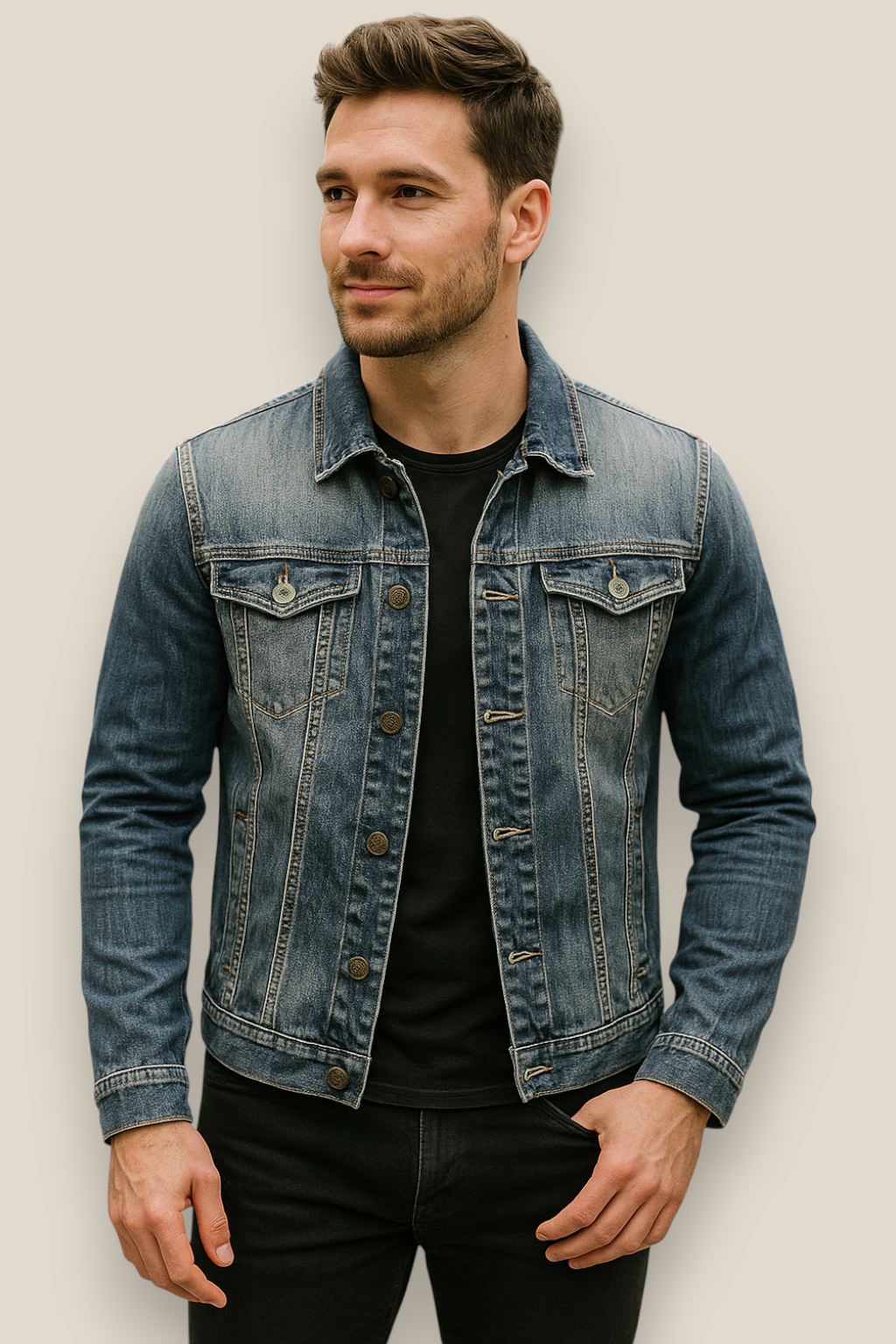 Men’s Slim Fit Denim Jacket - Casual Retro Lapel Coat