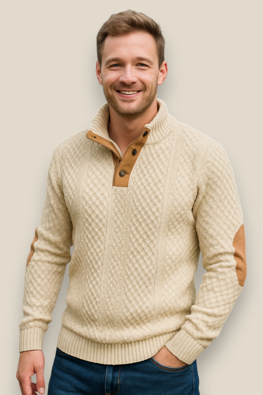 Men’s Jacquard Knit Jumper - Long Sleeve Collared Sweater