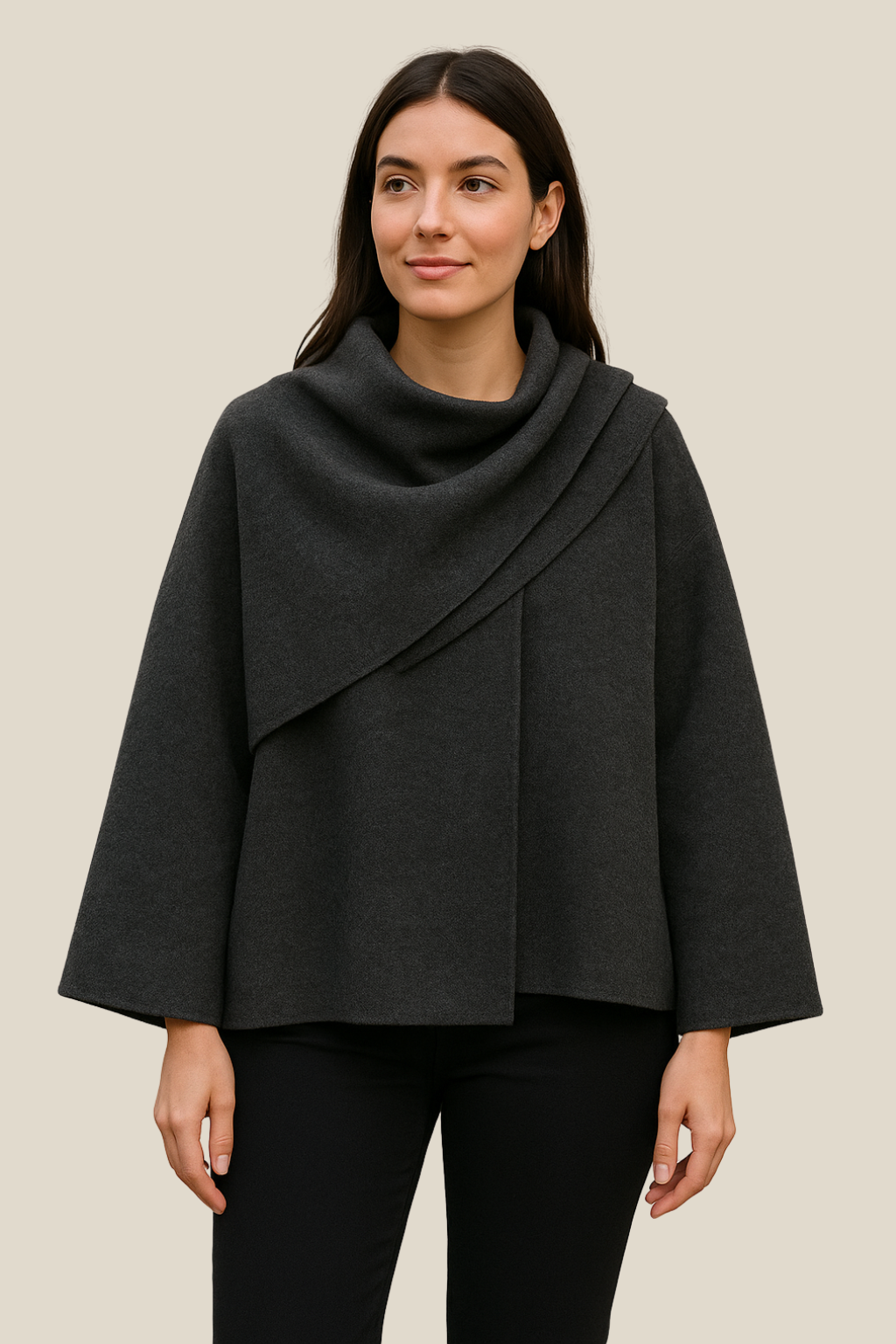 Women’s Elegant Long Cape Cardigan, Winter Knitted Scarf Styled Warm Jacket