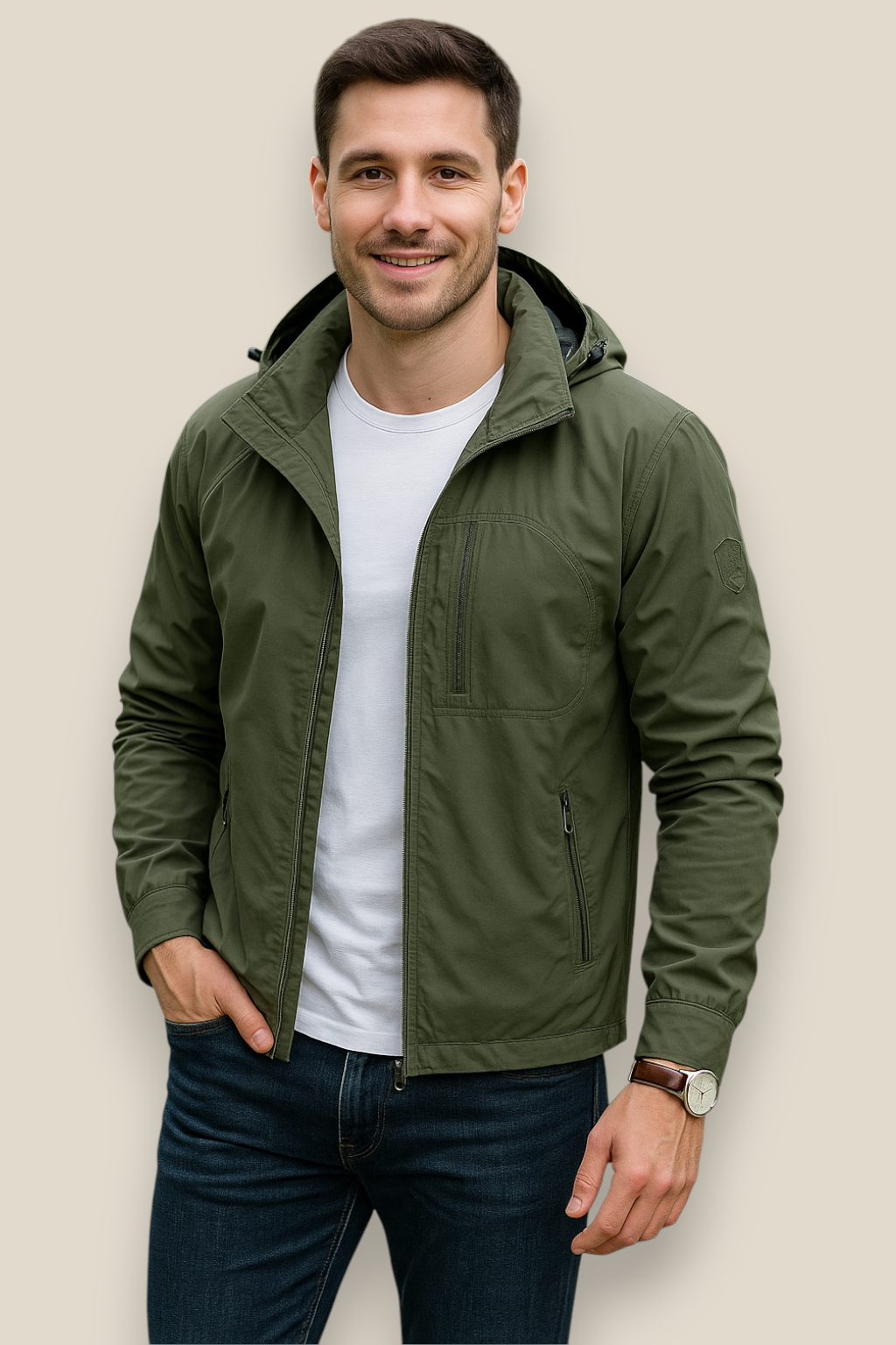 Men’s Lightweight Jacket, Collared Outdoor Coat, Multi-Pocket Windbreaker