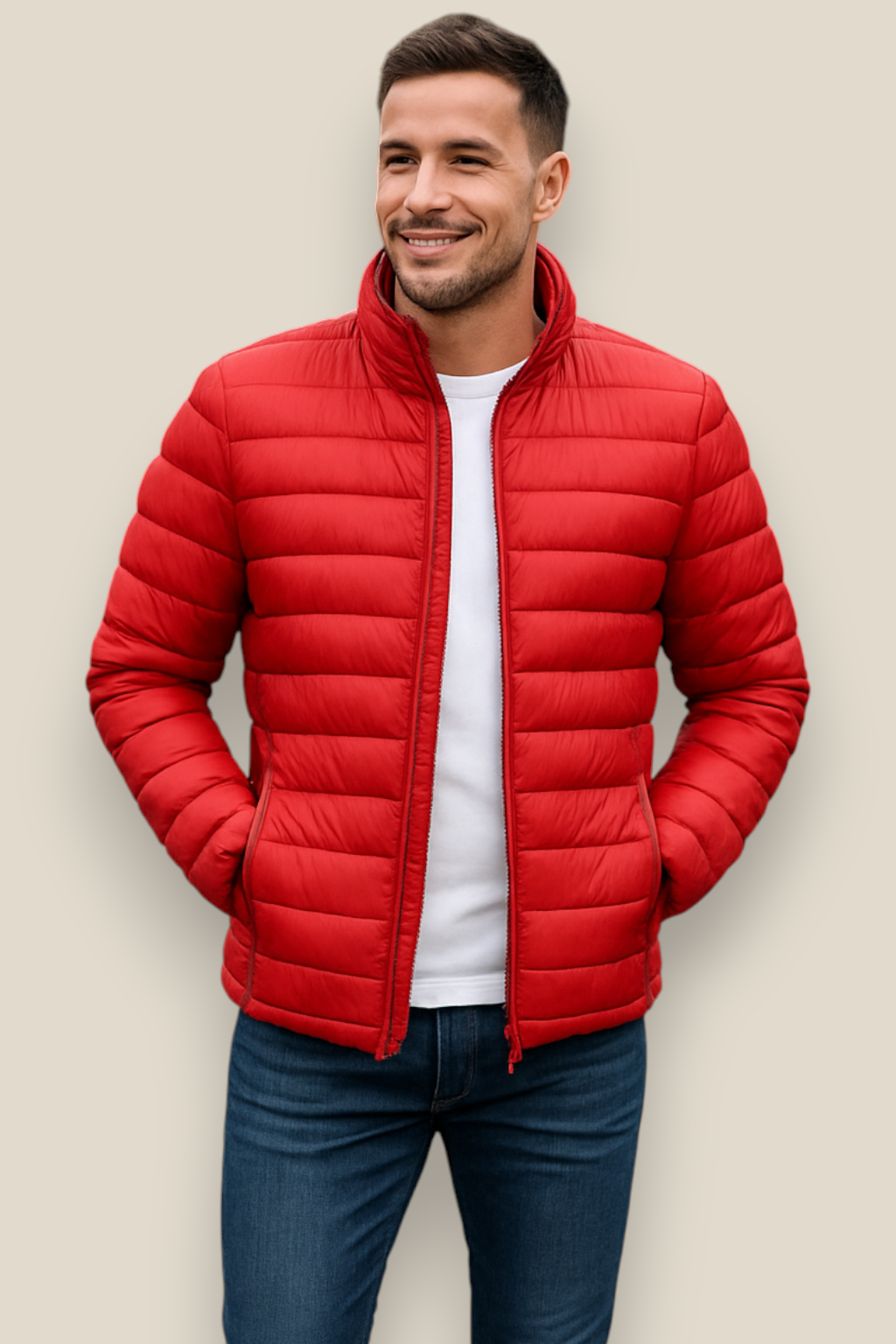 Men’s Down Puffer Jacket, Winter Padded Casual Windbreaker Coat, Thick Warm Overcoat