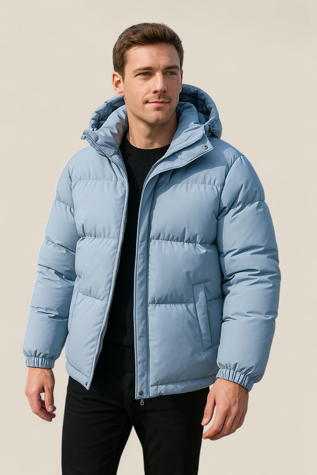 Men’s Hooded Puffer Jacket, Thick Padded Winter Coat, Warm Casual Parka