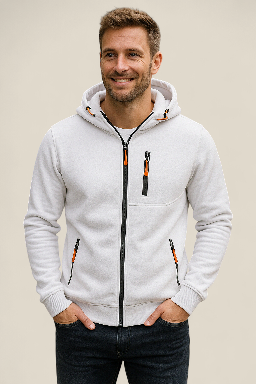 Men’s Hooded Zip-Up Jacket - Casual Long Sleeve Sports Gym Hoodie