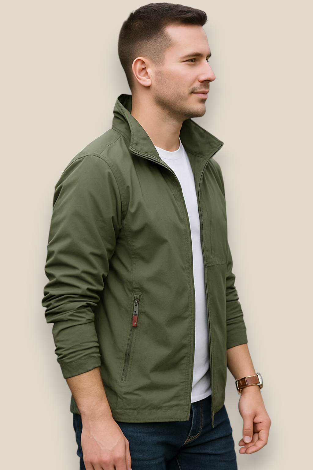 Men’s Lightweight Jacket, Collared Outdoor Coat, Multi-Pocket Windbreaker