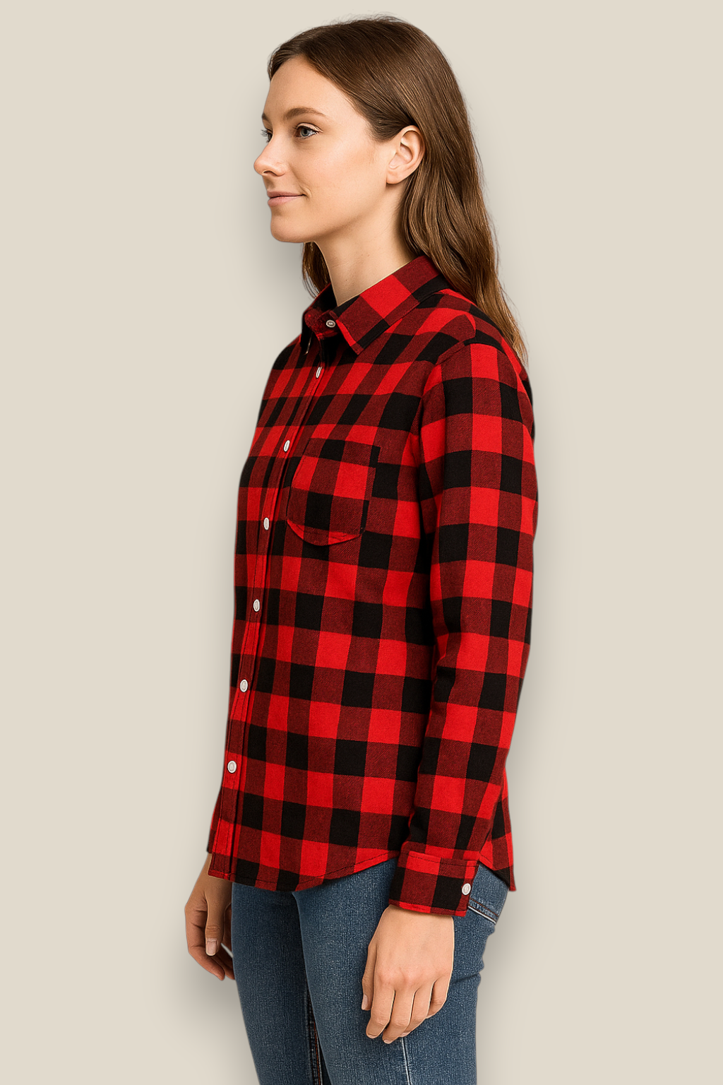 Women’s Flannel Plaid Shirt - Cotton Long Sleeve Casual Winter Blouse