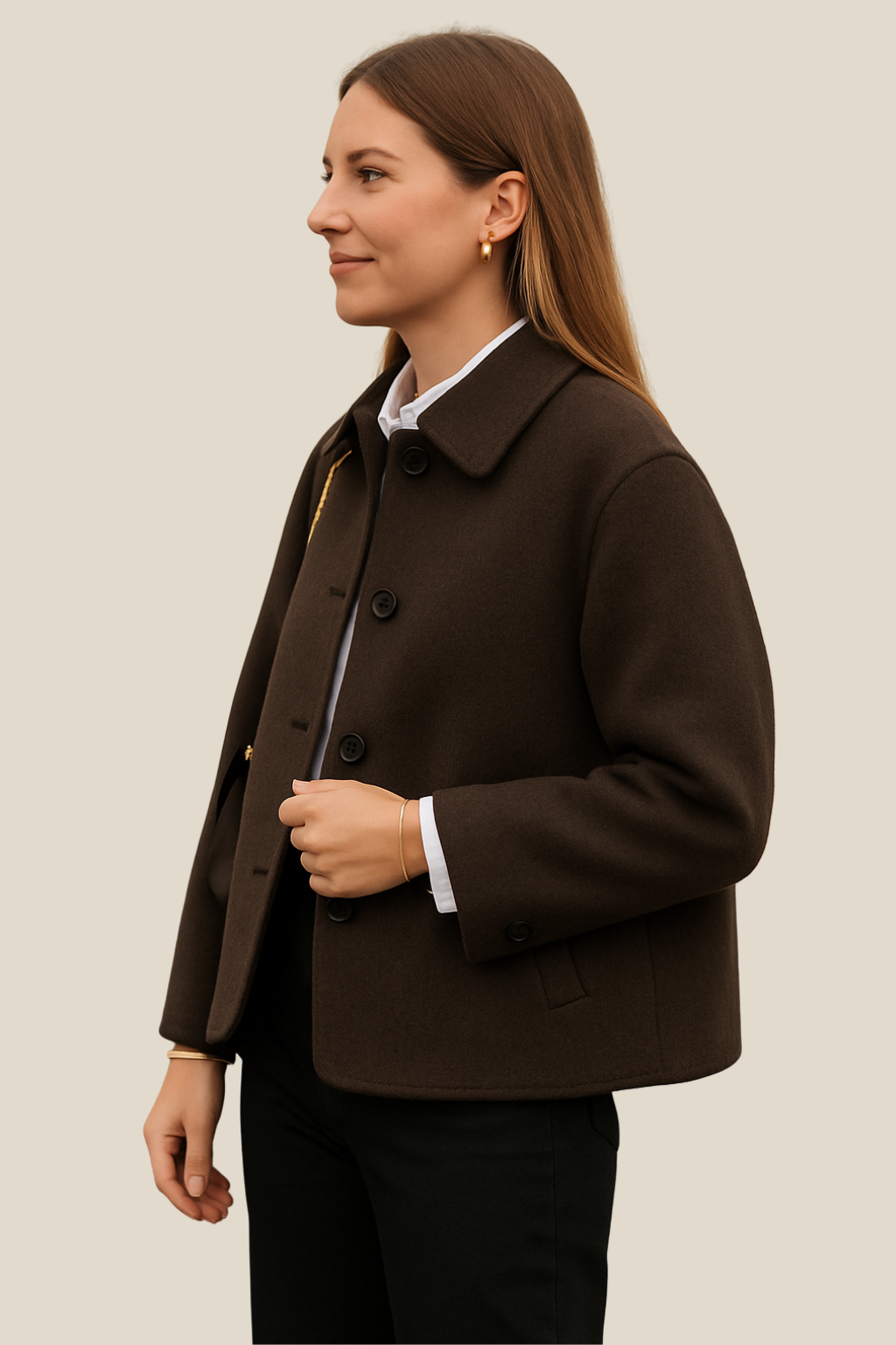 Women’s Wool Coat, Short Button-Up Elegant Jacket, Warm Winter Sweater