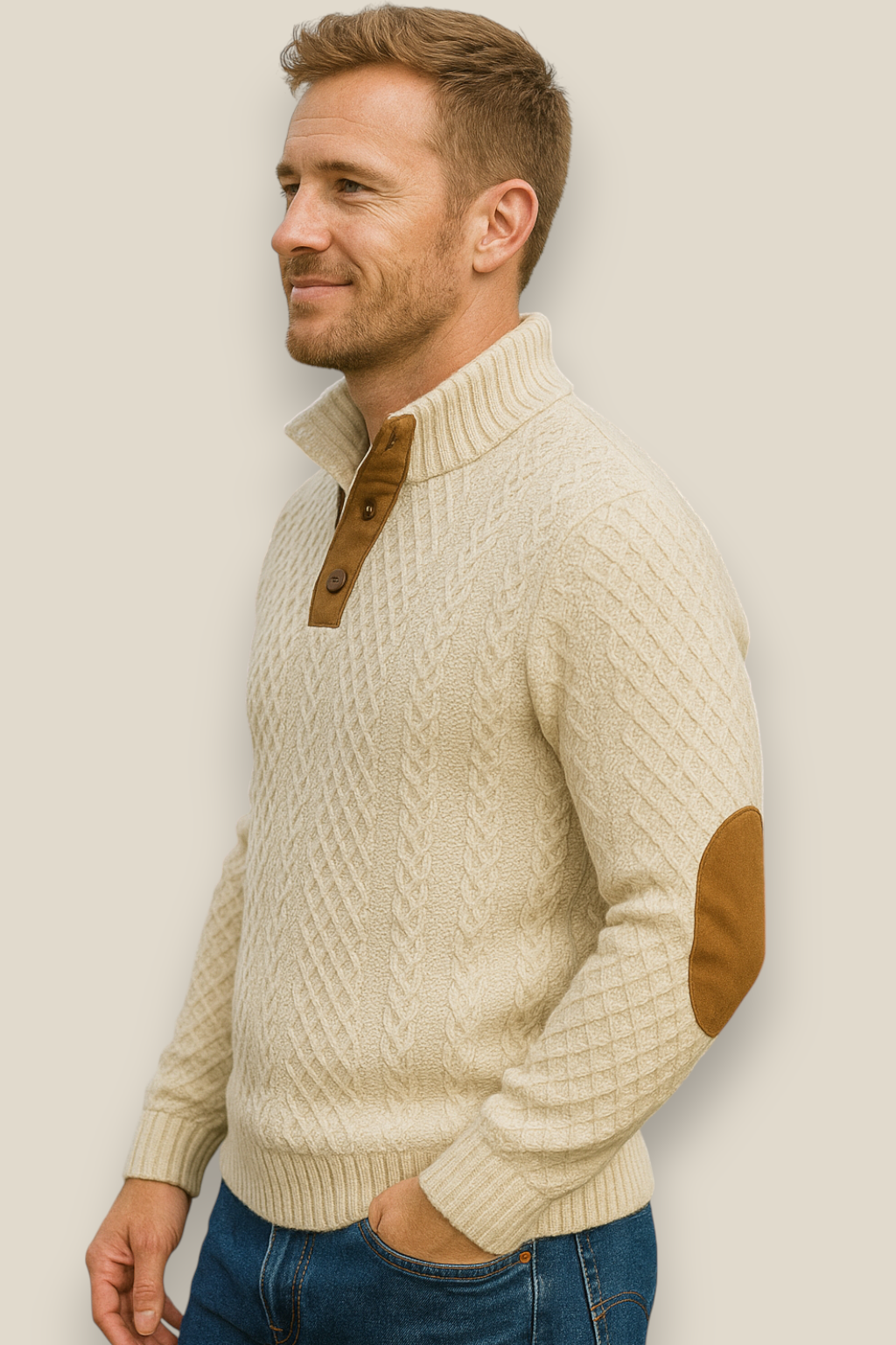 Men’s Jacquard Knit Jumper - Long Sleeve Collared Sweater