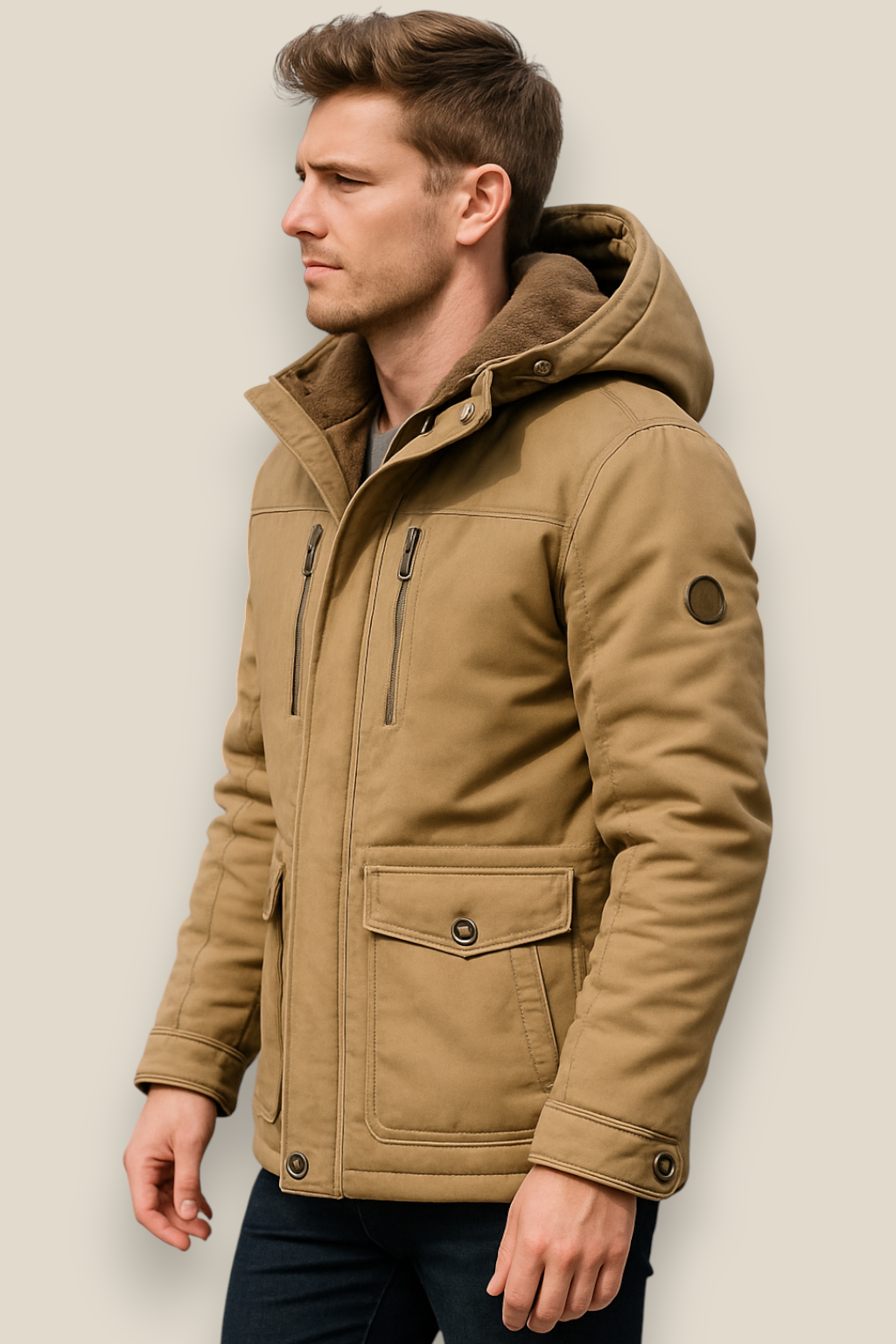 Men’s Padded Utility Coat, Mid-Length Fleece-Lined Thick Winter Jacket, Warm Overcoat