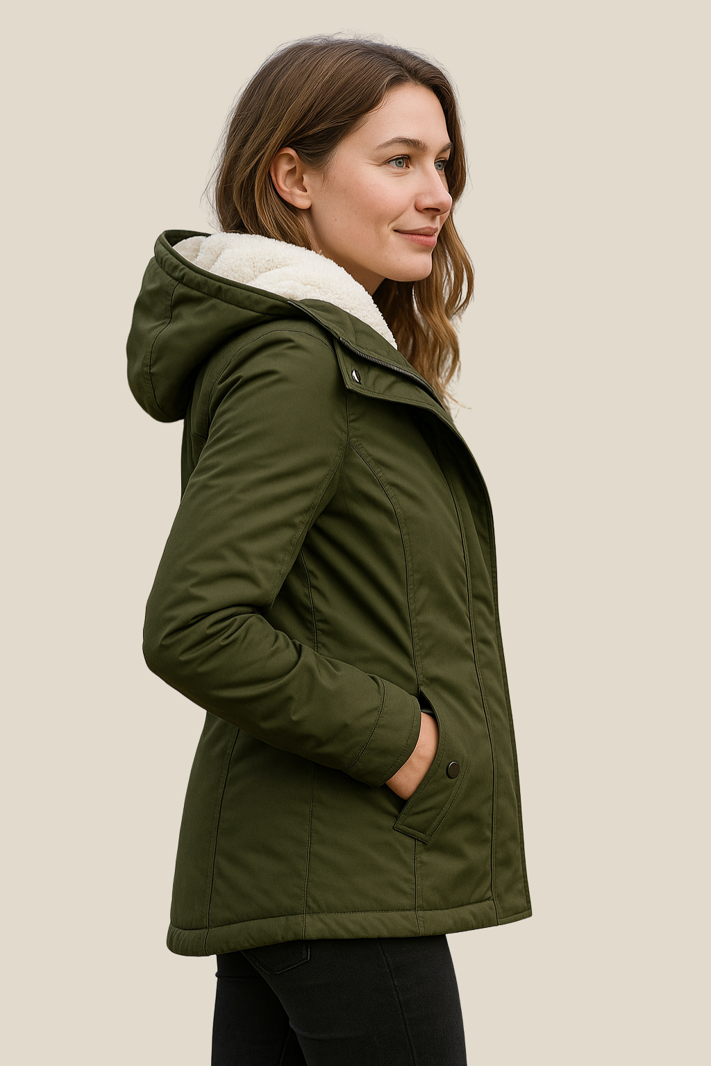 Women’s Hooded Jacket With Fleece Lining, Thick Warm Mid-Length Winter Coat For Winter