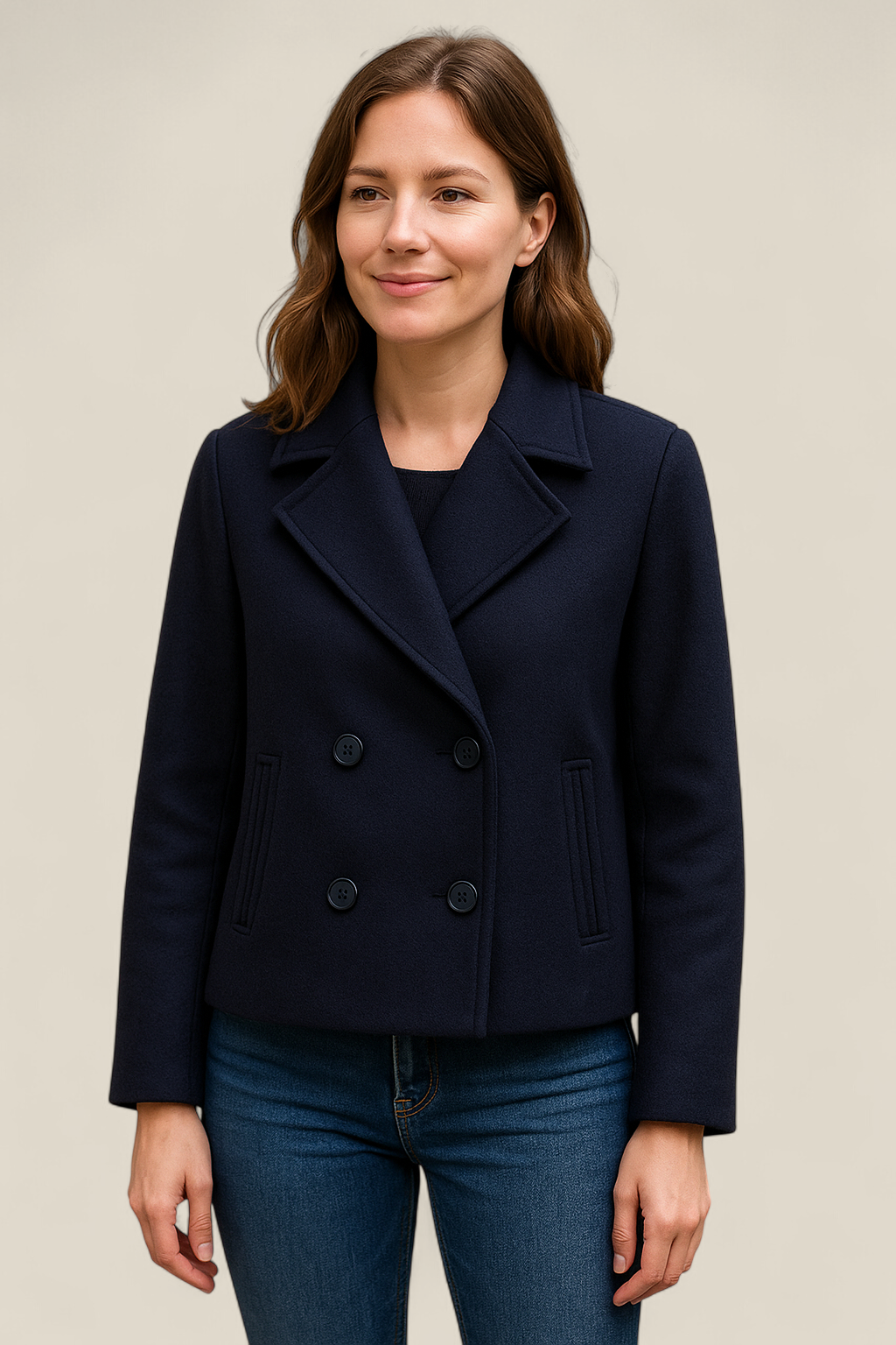 Women’s Woolen Blazer, Double Breasted Lapel Jacket, Warm Winter Coat