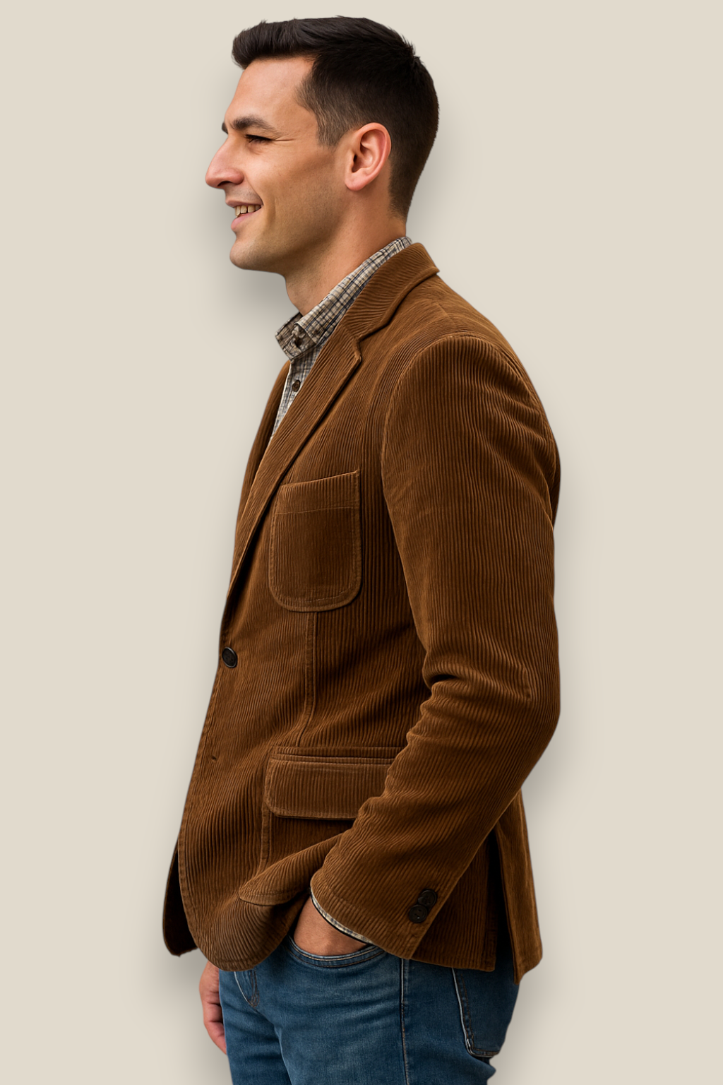 Men’s Corduroy Jacket, Single Breasted Relaxed Fit Coat, Warm Winter Pullover