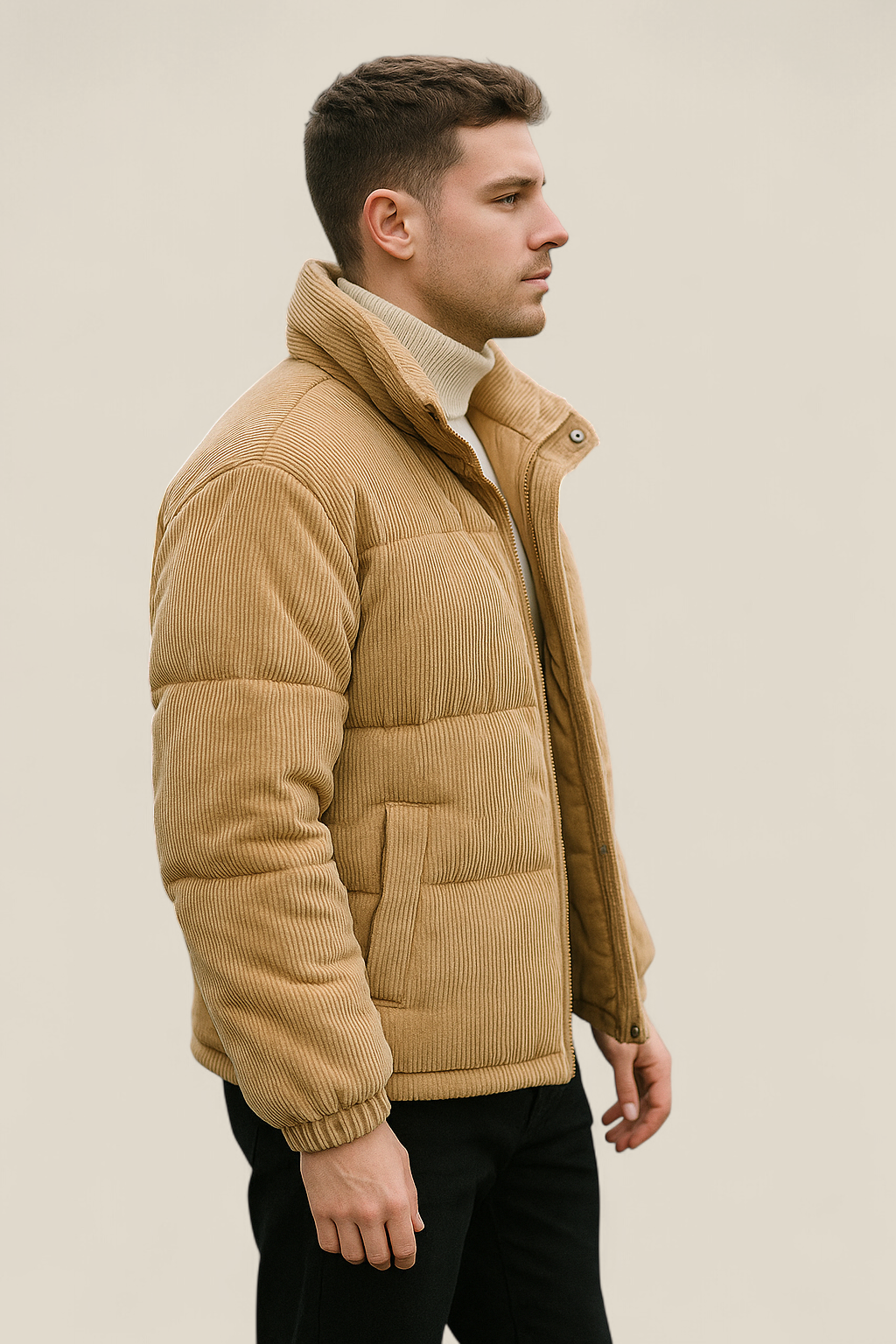 Men’s Thick Padded Winter Jacket - Hooded Coat With Lapel Collar