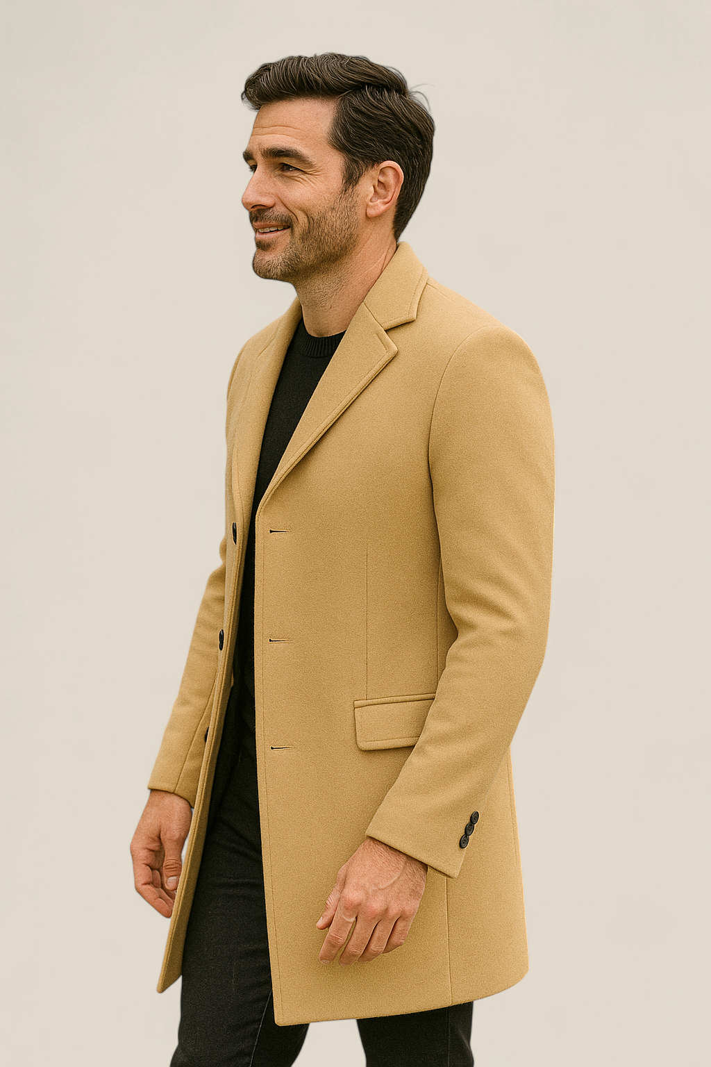 Men’s Long Trench Coat - Casual Single-Breasted Lightweight Jacket