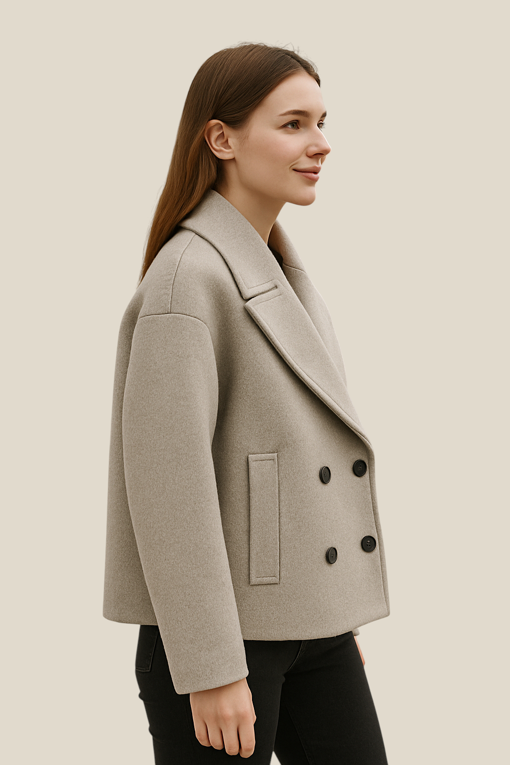 Women’s Double Breasted Wool Coat - Long Sleeve Winter Jacket