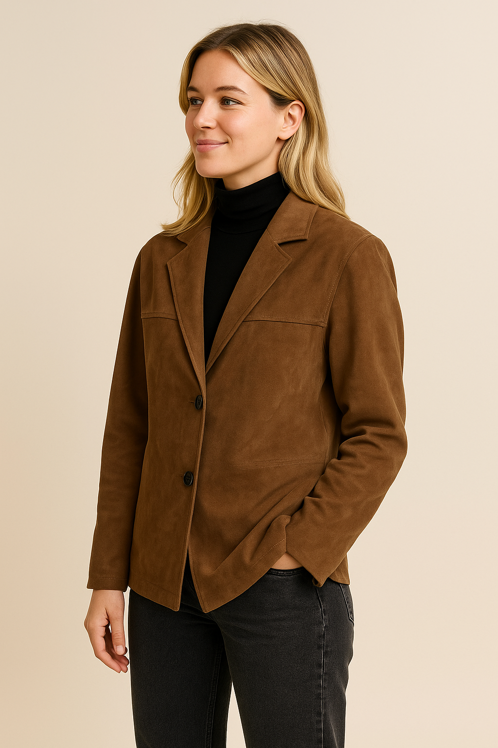 Women’s Suede Jacket, Retro Style Single Breasted Lapel Short Coat, Chic Winter Outerwear