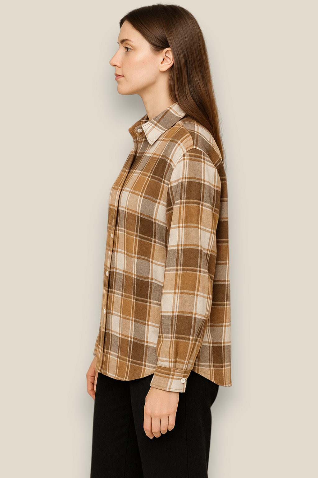 Women’s Plaid Flannel Shirt - Single Breasted Long Sleeve Winter Blouse