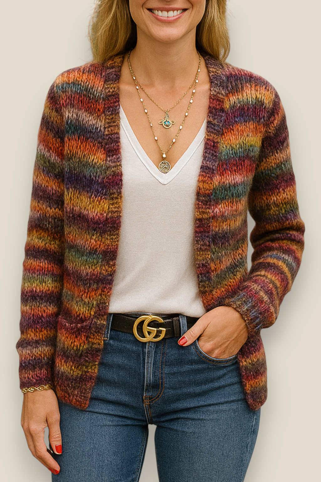 Women’s Knitted Cropped Cardigan, Relaxed Fit Sweater Jacket, Elegant Striped Top