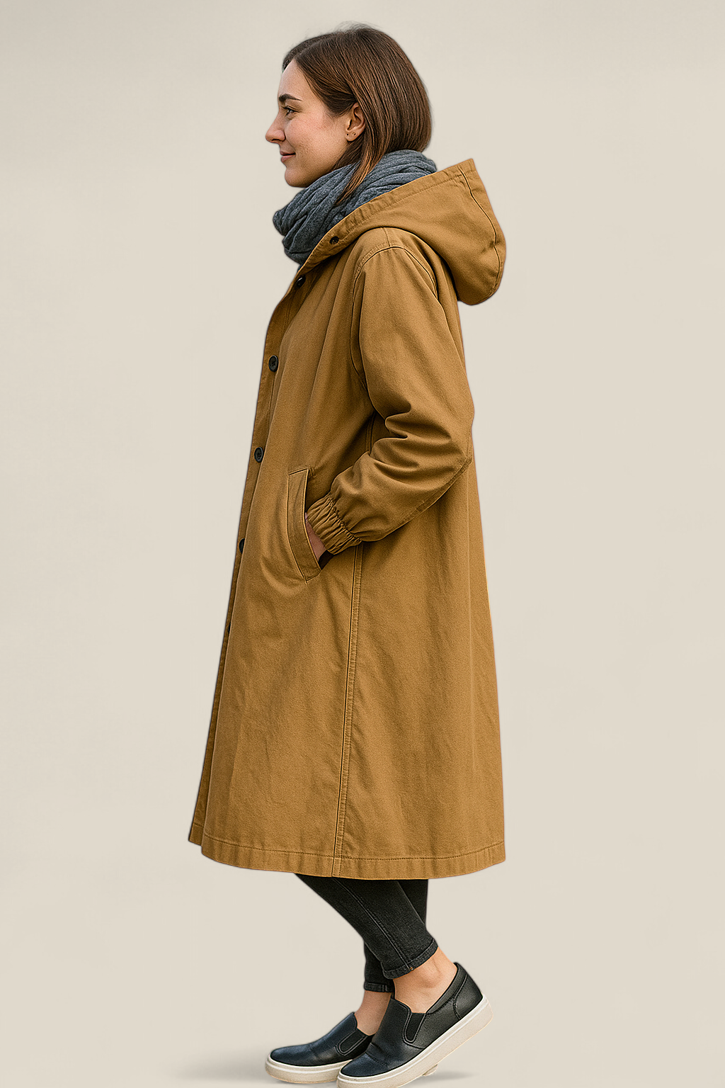 Women’s Hooded Coat, Mid-Length Casual Windproof Jacket, Winter Pullover