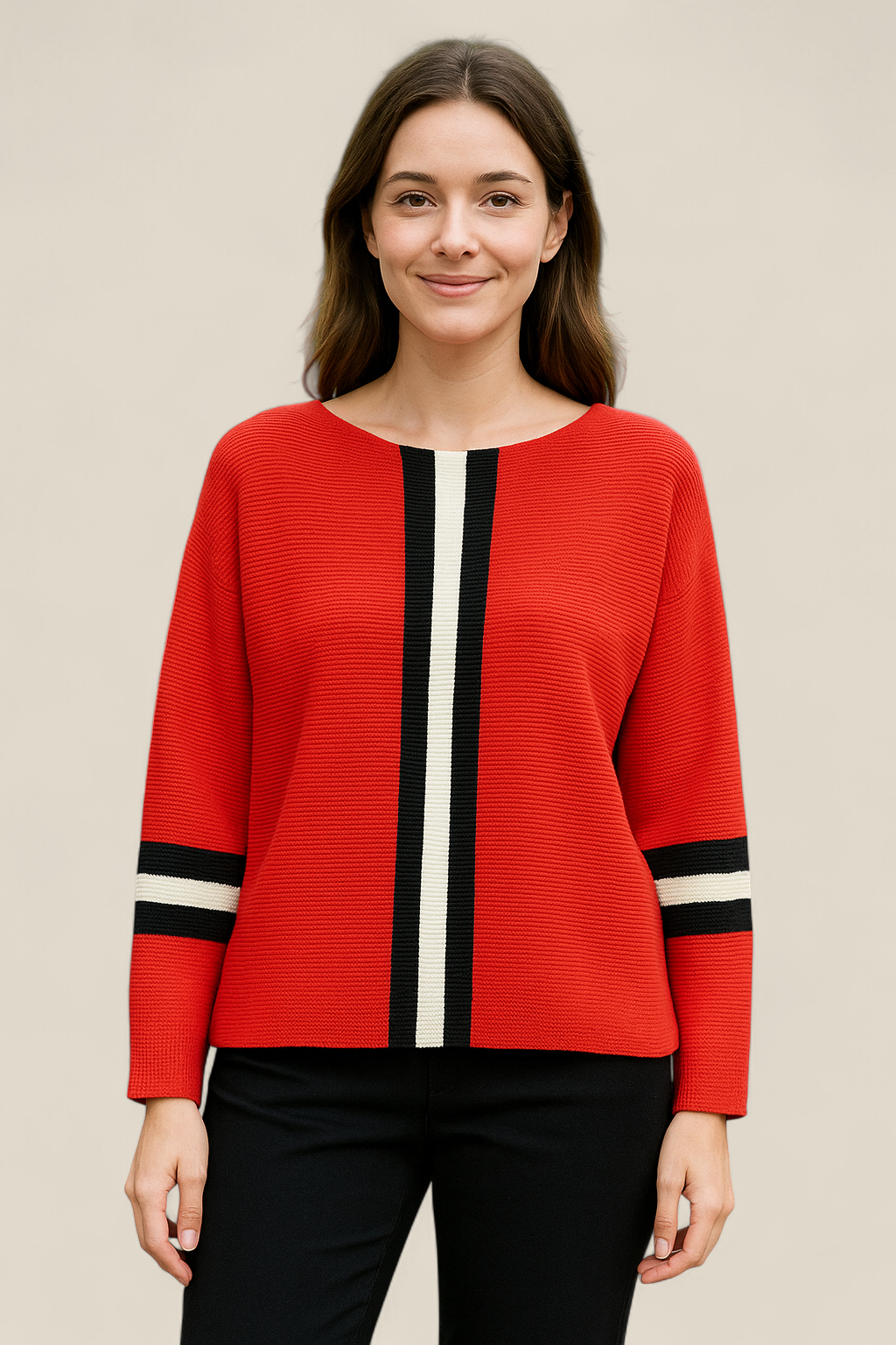 Women’s Vertical Stripe Jumper, Long Sleeve Casual Knit Top, Loose Fit Sweatshirt