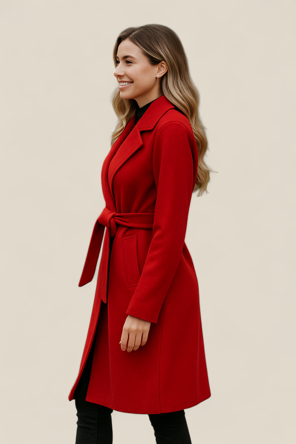 Women’s Wool Trench Coat, Double Breasted Overcoat, Belted Winter Jacket