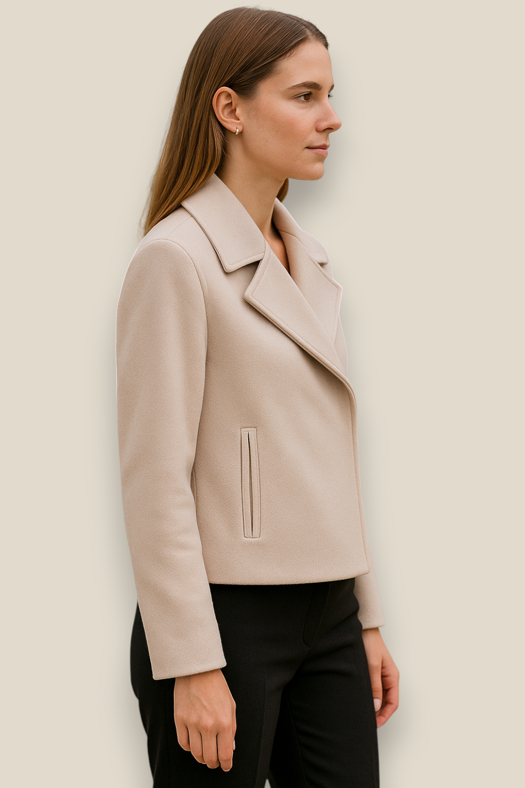 Women’s Wool Jacket, Double Breasted Lapel Coat, Warm Winter Overcoat