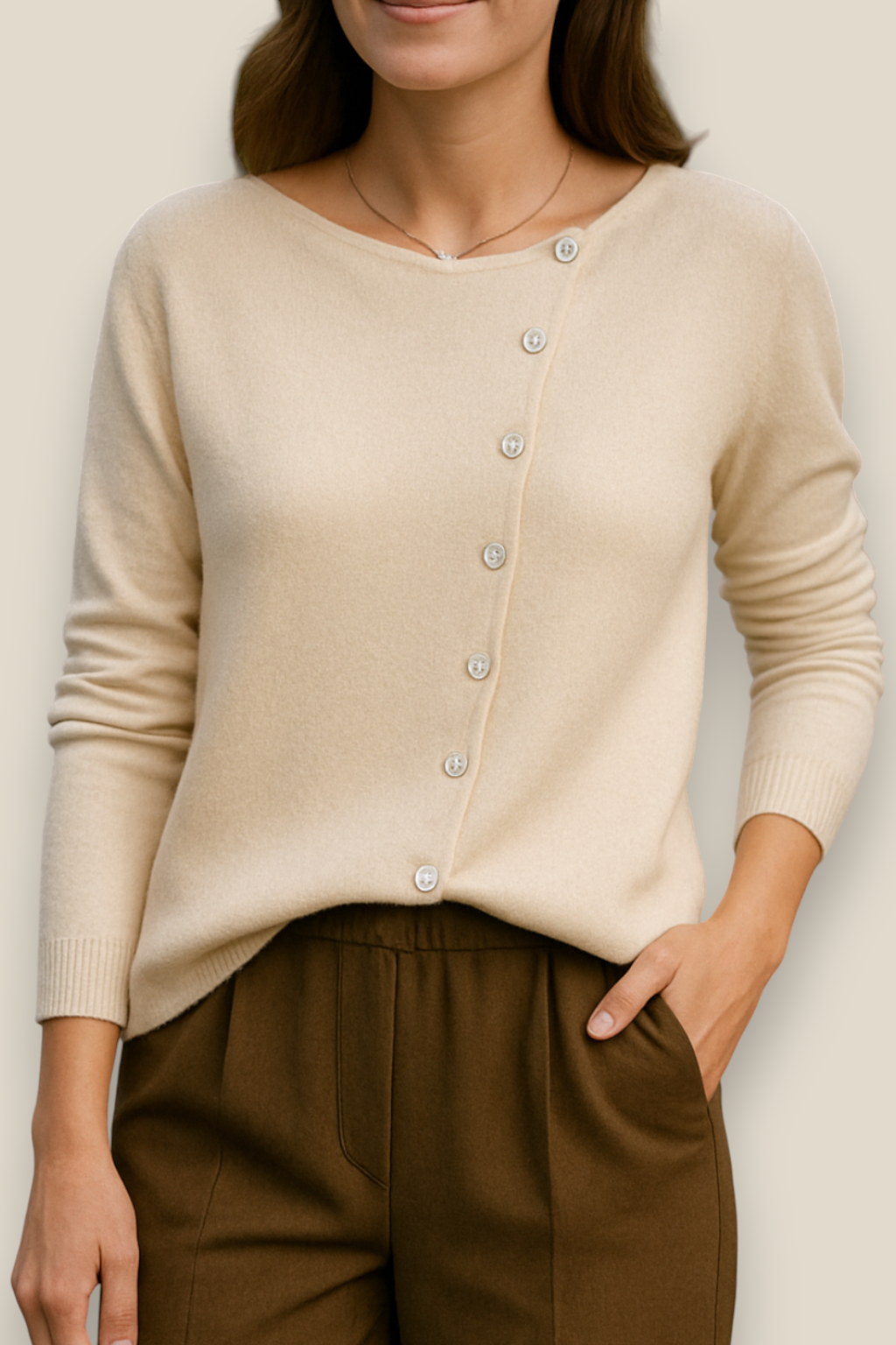 Women’s Elegant Knitted Jumper, Button Up Winter Sweatshirt, Casual Winter Top