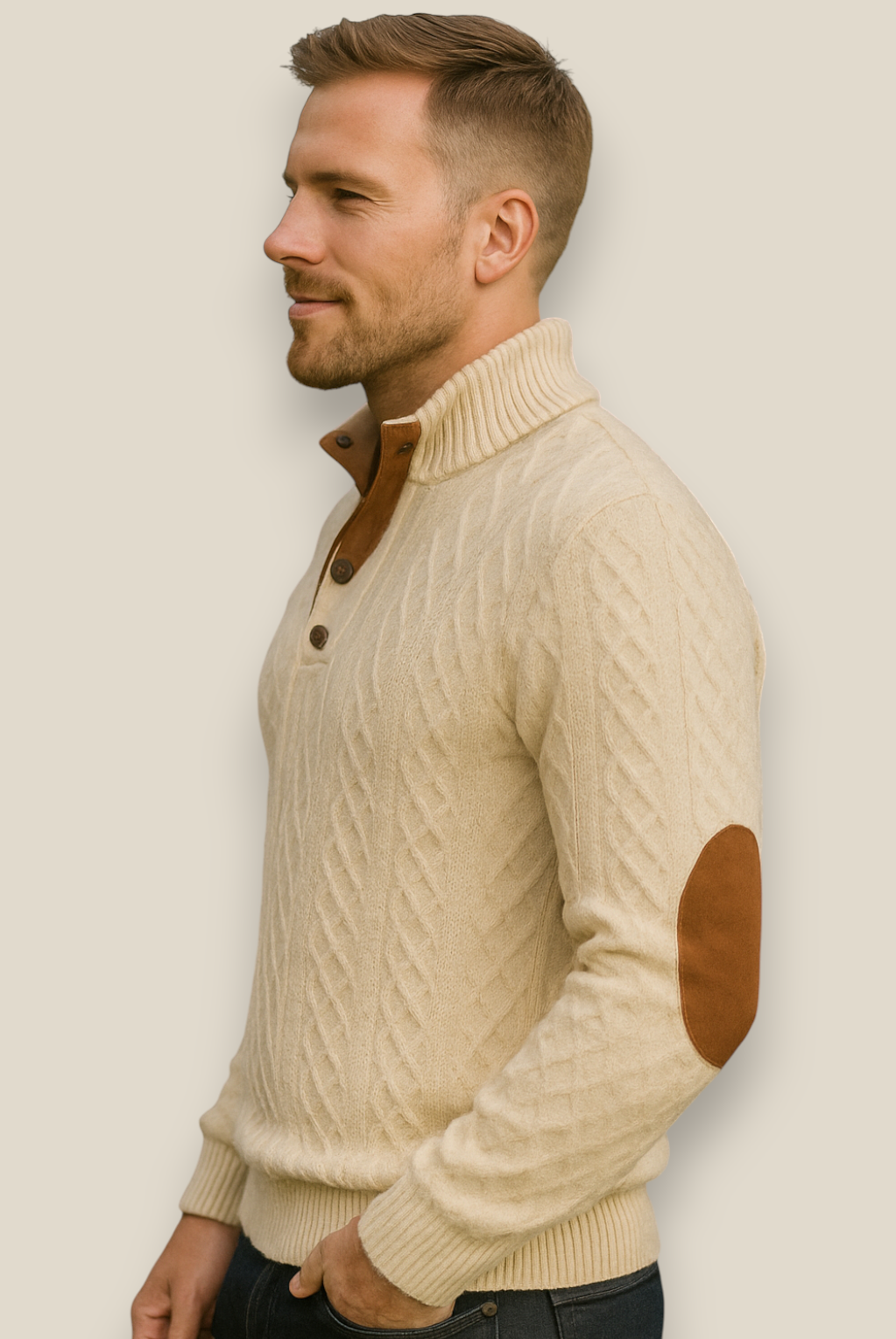 Men’s Jacquard Knit Jumper, Long Sleeve Button Sweatshirt, Casual Business Pullover