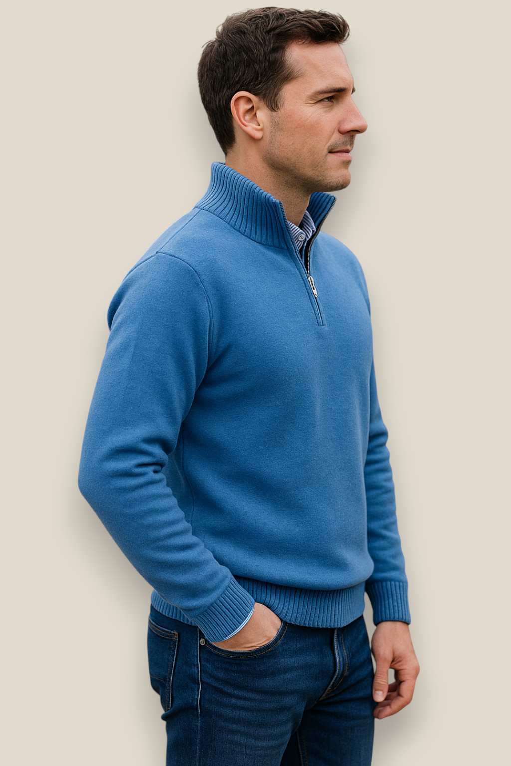 Men’s Knit Jumper, Warm Casual Zipper Sweater, Warm Winter Overcoat