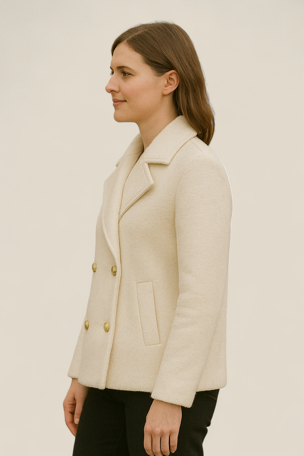 Women’s Double Breasted Coat, Pearl Button French Style Jacket, Warm Winter Top