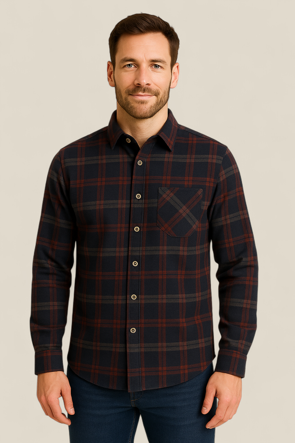 Men’s Flannel Shirt - Long Sleeve Plaid Top, Cotton Button Up Sweater