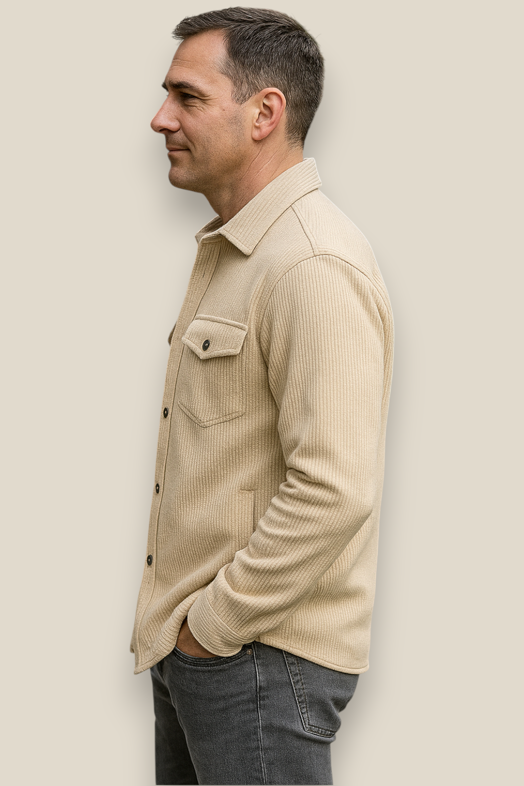 Men’s Corduroy Jacket, Stand Collar Button-Up Casual Coat, Warm Winter Pullover