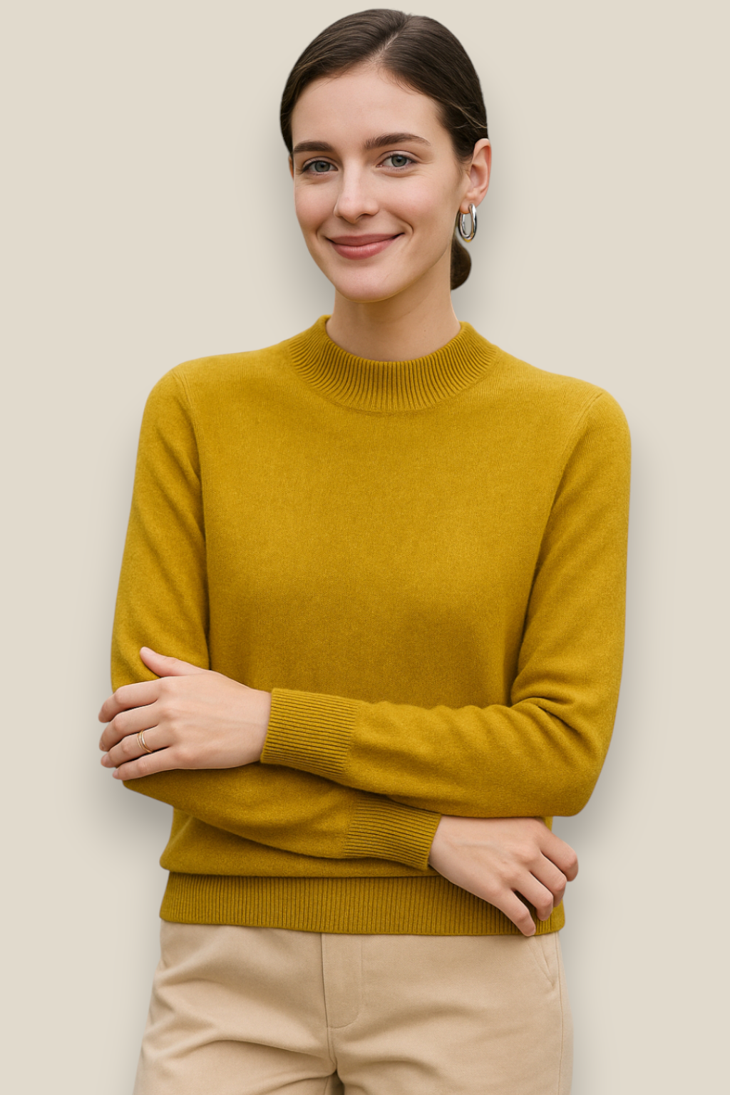 Women’s Merino Wool Jumper - Soft Knit Mock Neck Pullover Sweater
