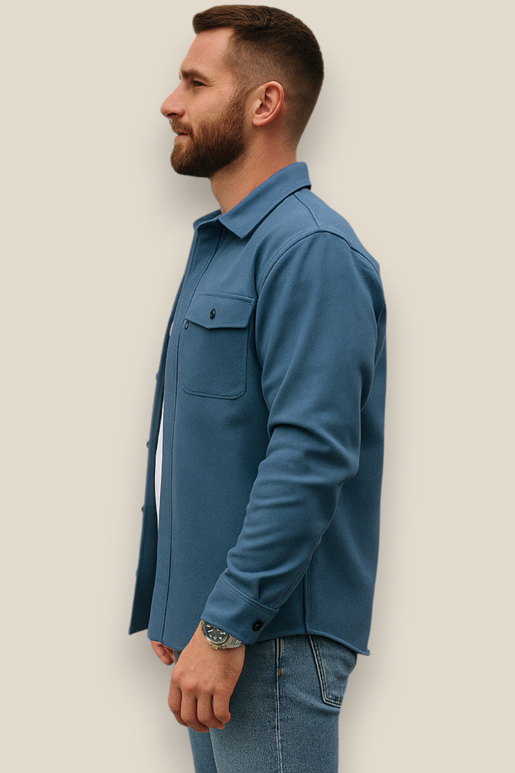 Men’s Casual Shirt Jacket - Single Breasted Long Sleeve Lapel Coat