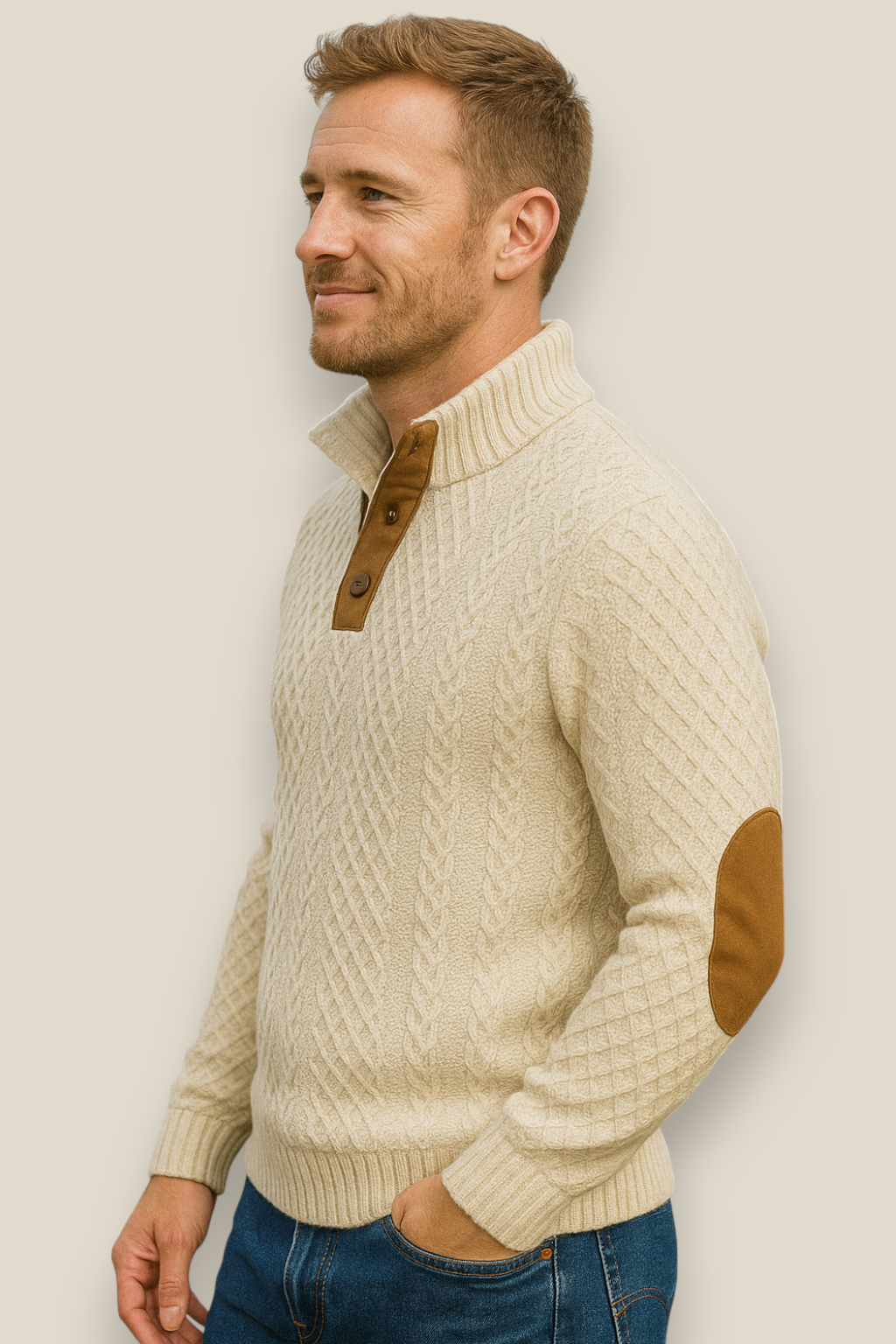 Men’s Jacquard Knit Jumper, Quilted Long Sleeve Sweater, Warm Casual Top