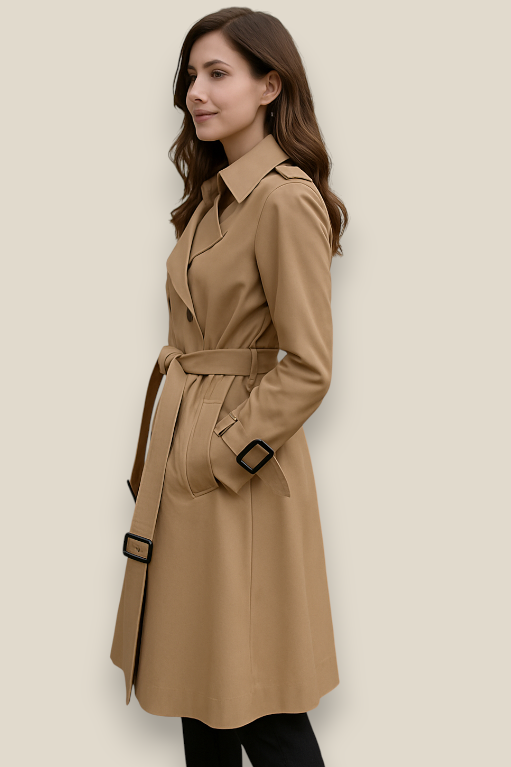 Women’s Double Breasted Trench Coat, Long British Windbreaker, Elegant Winter Overcoat