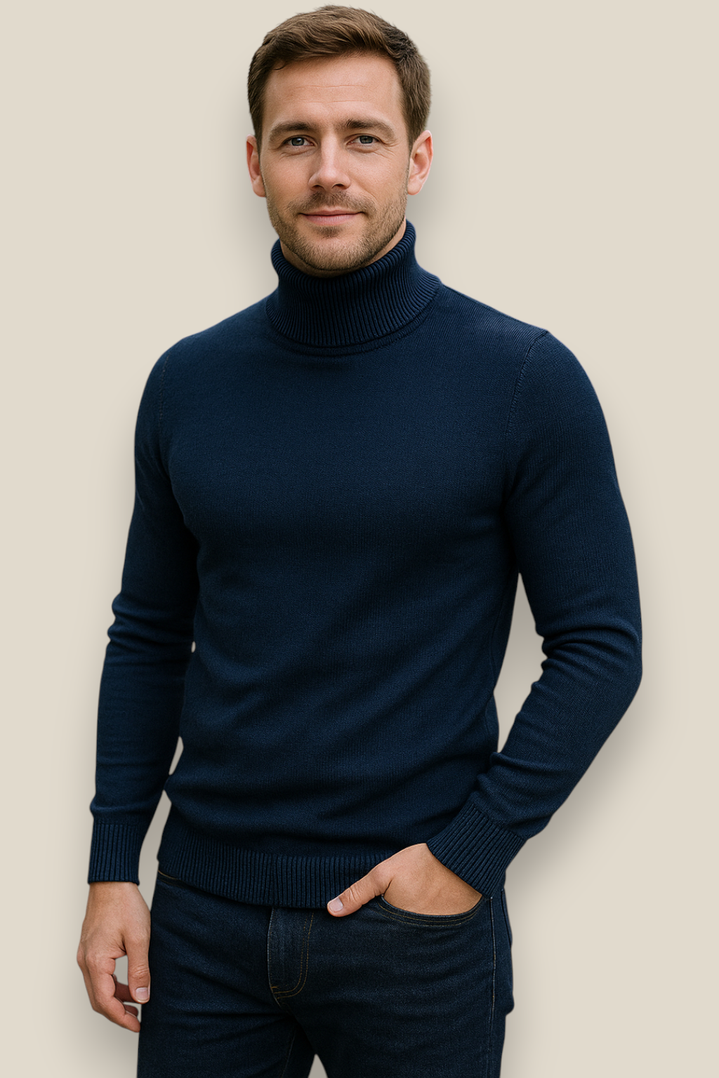 Men’s Turtleneck Jumper, Slim Fit High Neck Sweater, Warm Winter Top