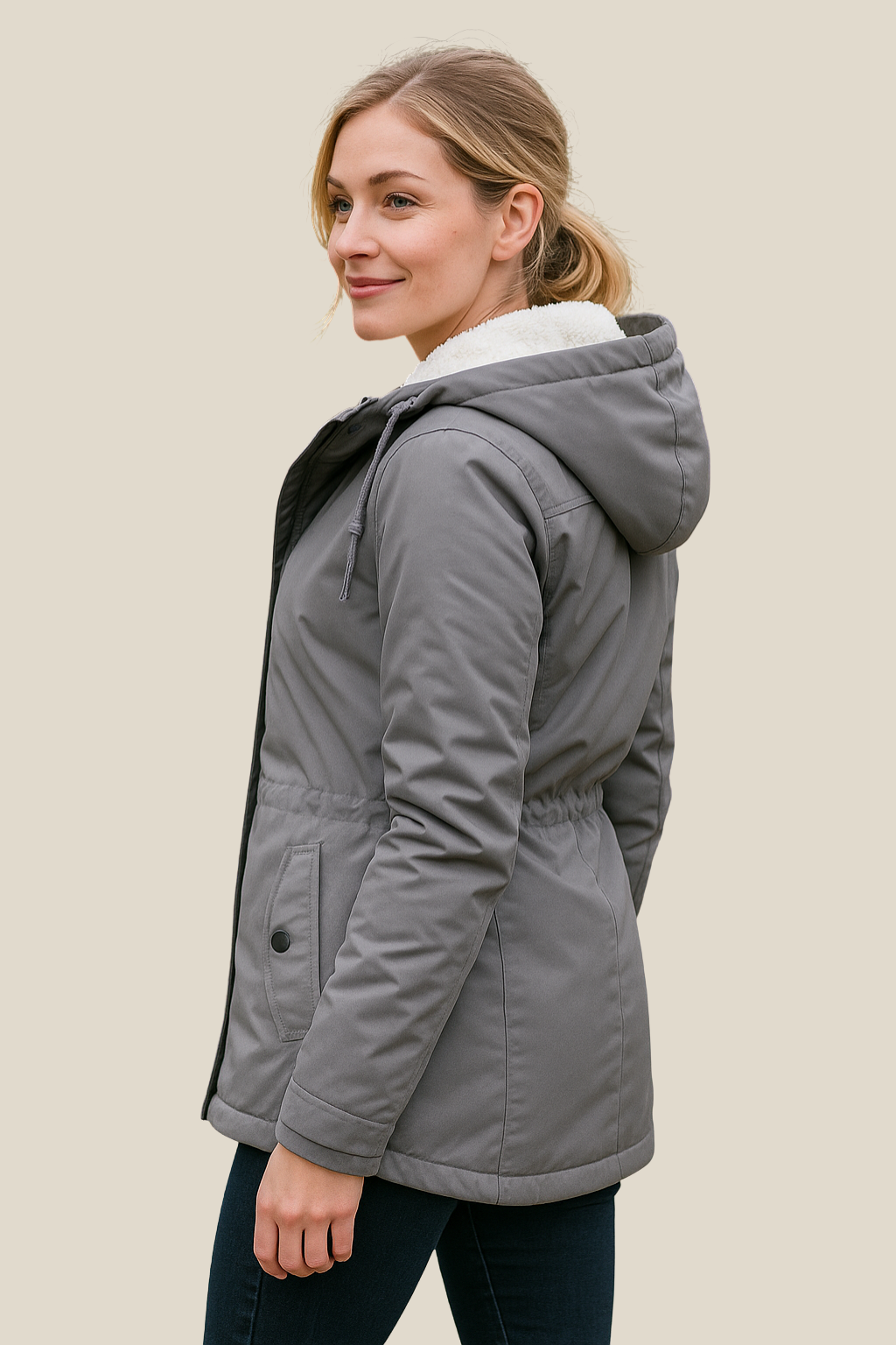 Women's Fleece Hooded Parka Jacket, Casual Thick Winter Coat With Zipper And Pockets