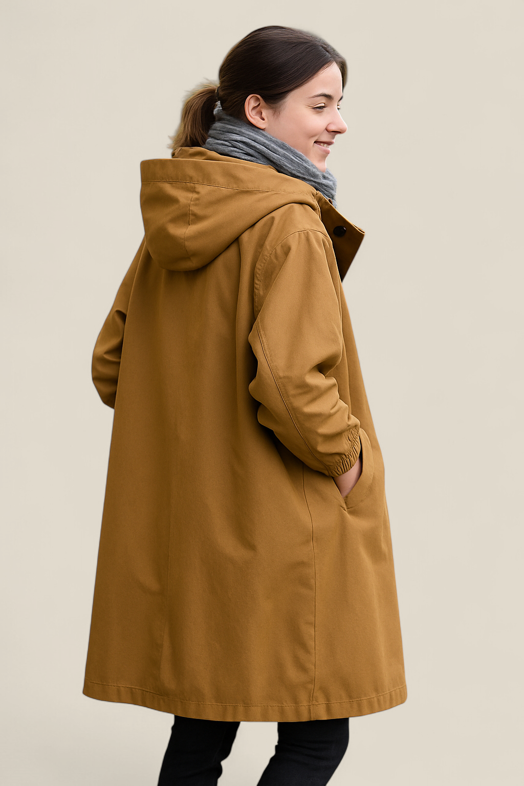 Women’s Hooded Coat, Mid-Length Casual Windproof Jacket, Winter Pullover